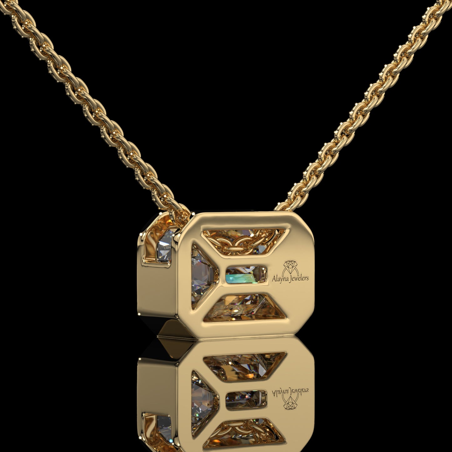 Emerald Cut Bezel Set Lab Diamond Pendant Necklace