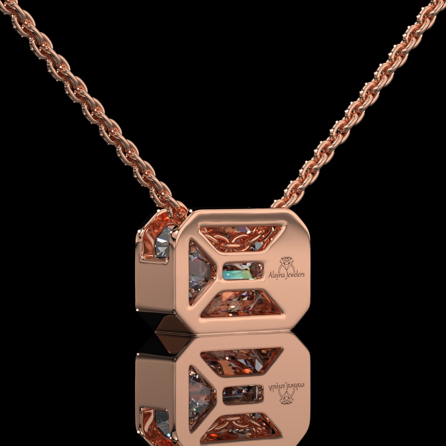 Emerald Cut Bezel Set Lab Diamond Pendant Necklace