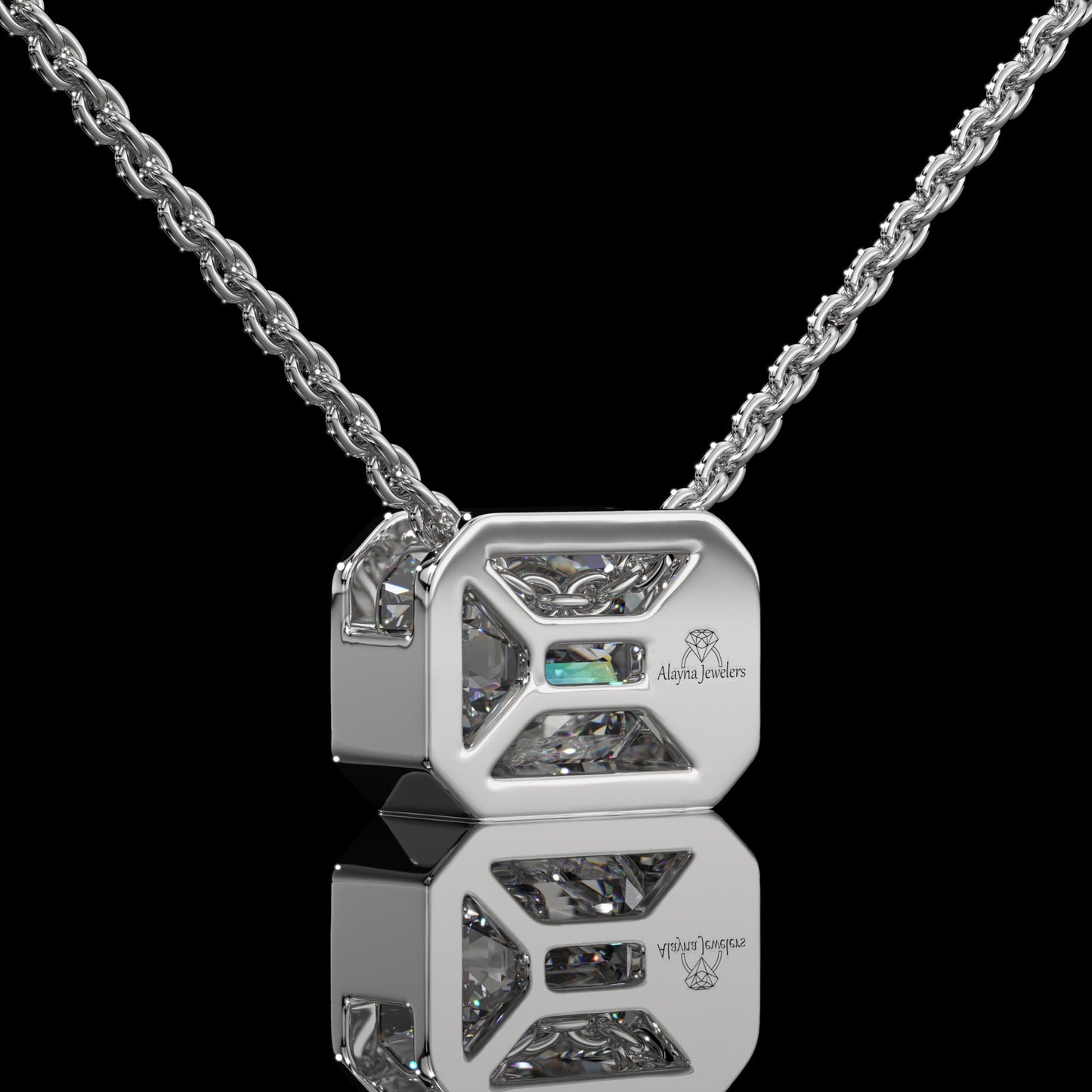 Emerald Cut Bezel Set Lab Diamond Pendant Necklace