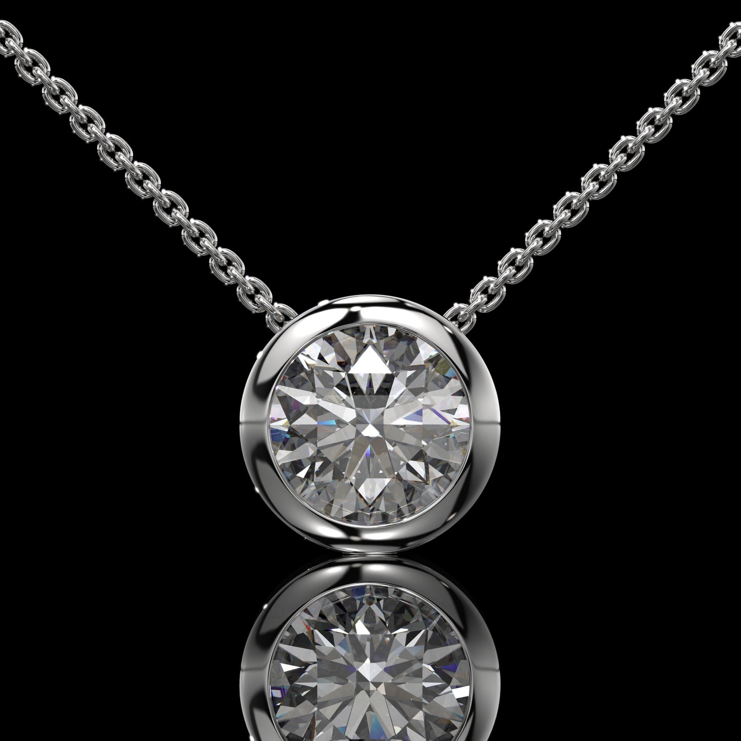 Round Cut Bezel Set Lab Diamond Pendant Necklace