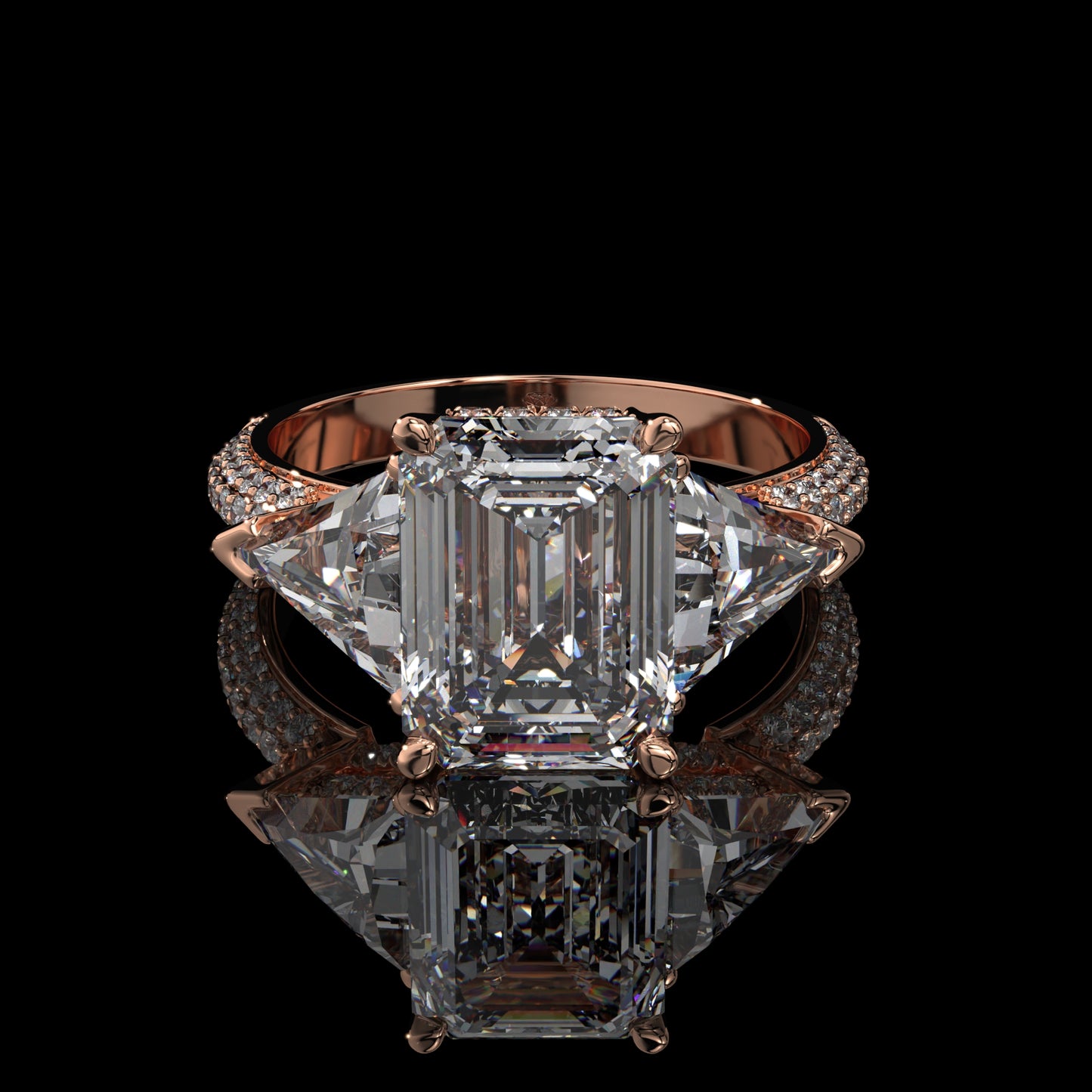 Emerald Cut Three Stone Lab Diamond Engagement Ring