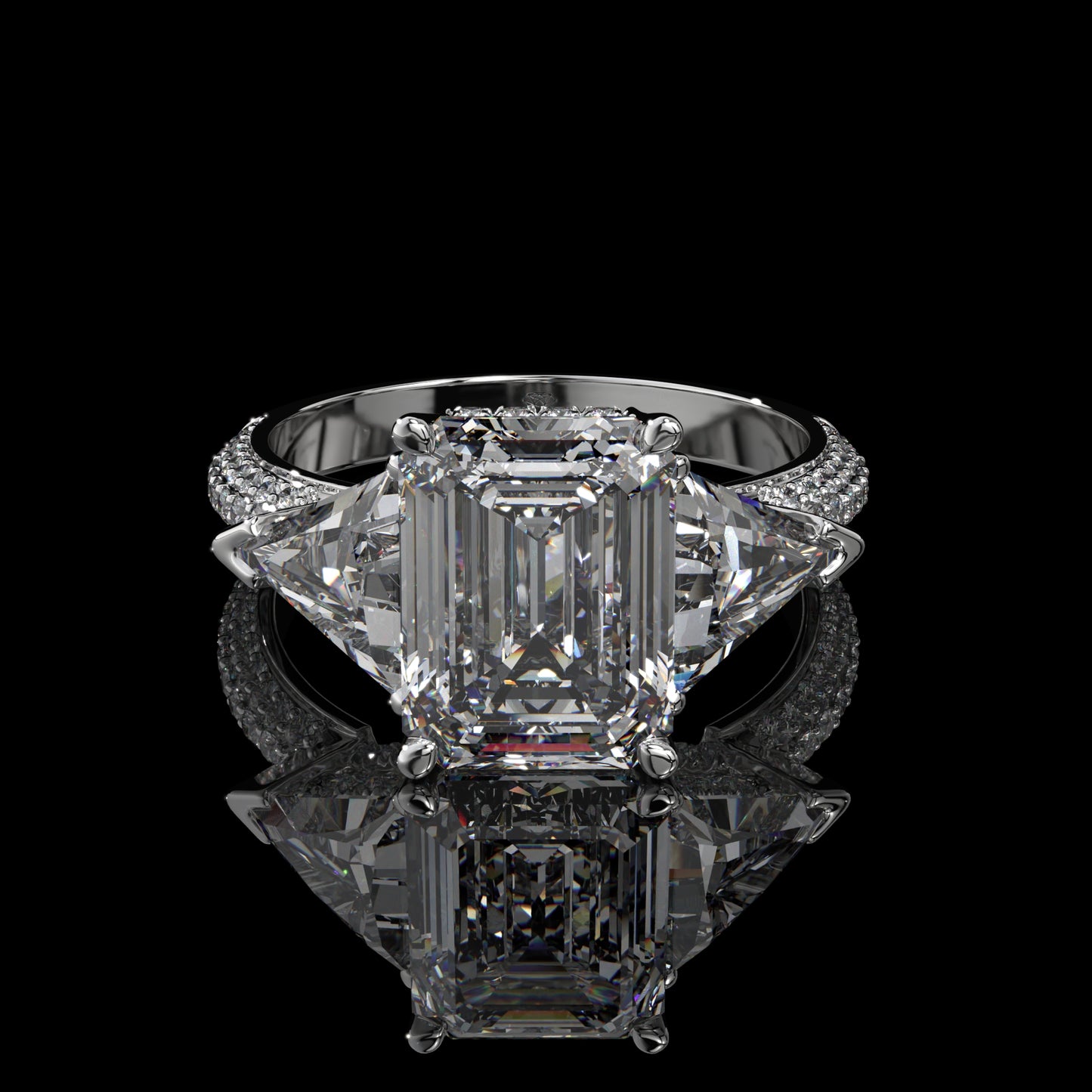Emerald Cut Three Stone Lab Diamond Engagement Ring