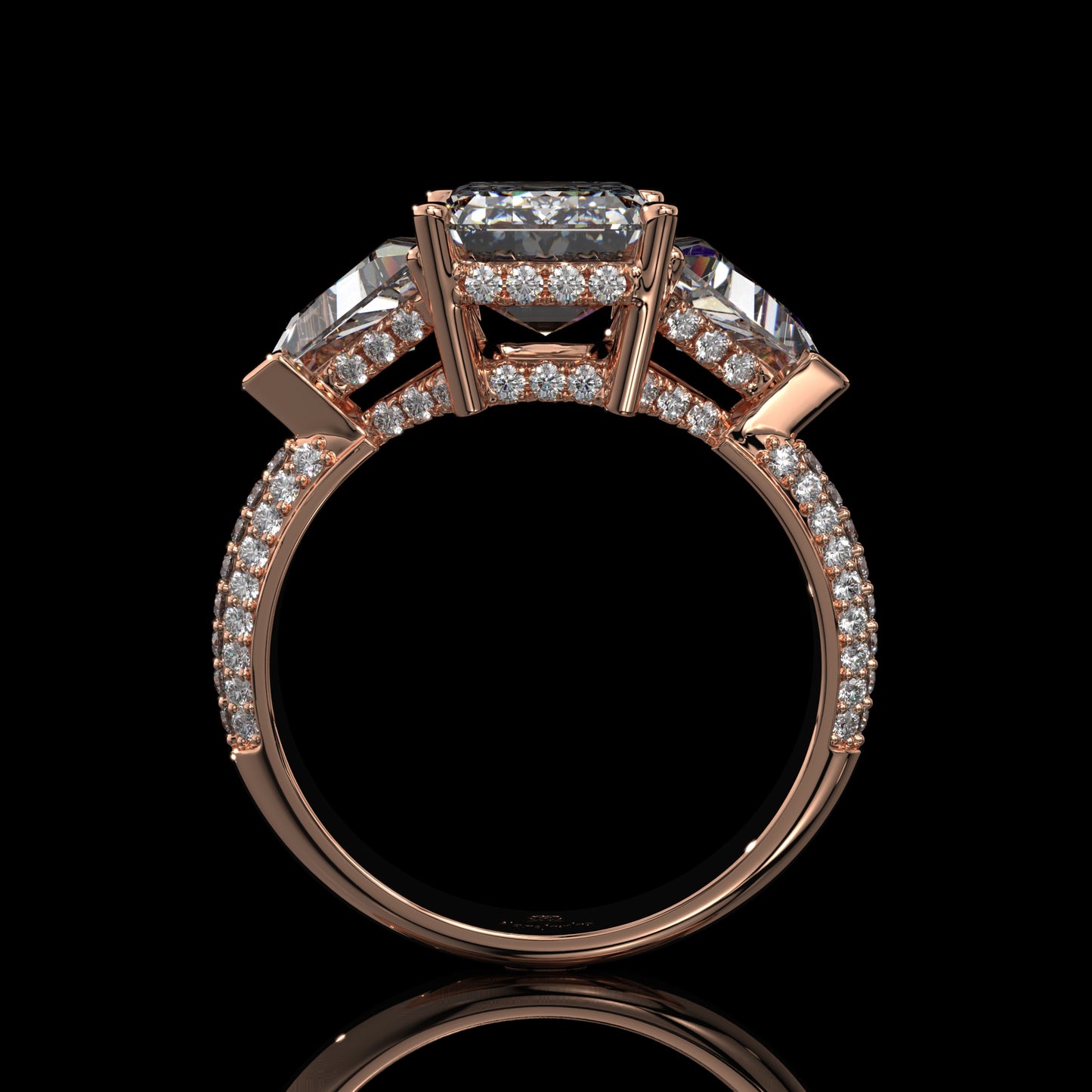 Emerald Cut Three Stone Lab Diamond Engagement Ring