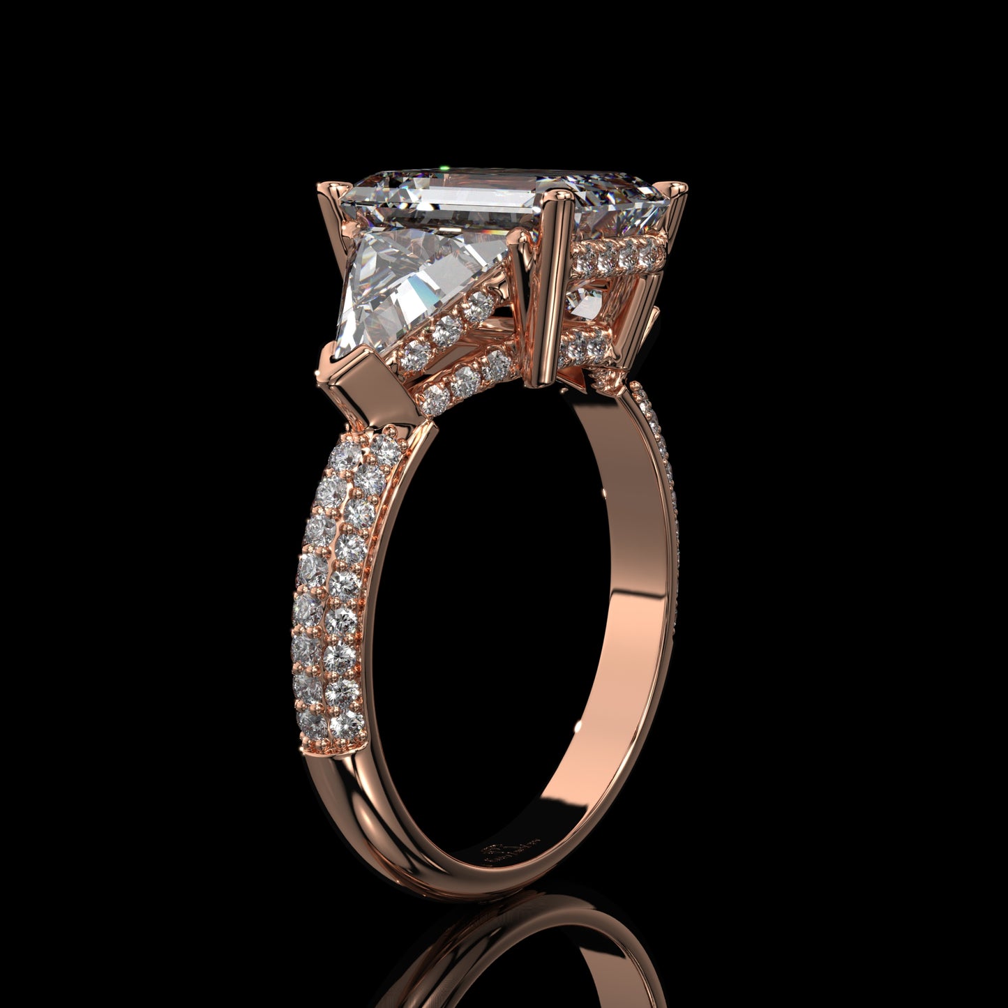 Emerald Cut Three Stone Lab Diamond Engagement Ring