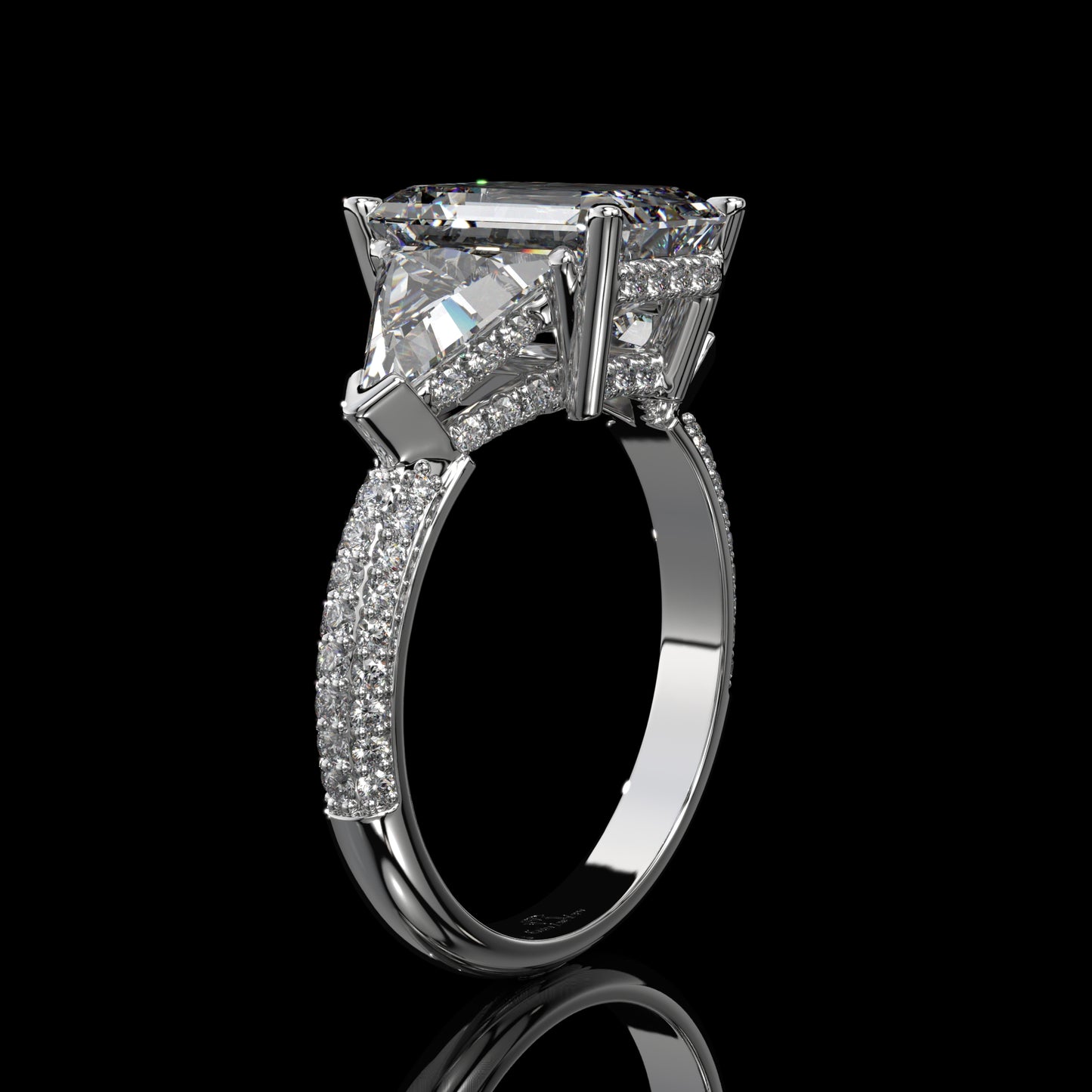 Emerald Cut Three Stone Lab Diamond Engagement Ring