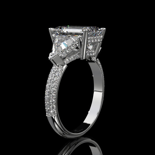 Emerald Cut Three Stone Lab Diamond Engagement Ring