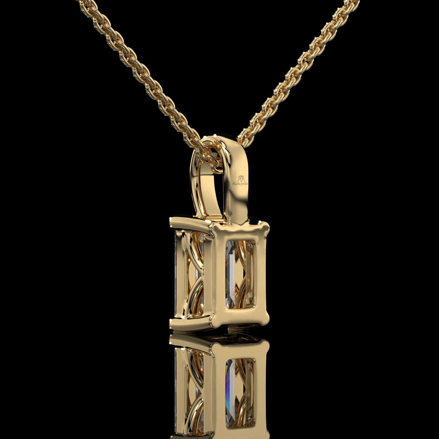 Emerald Cut Lab Diamond Solitaire Pendant Necklace