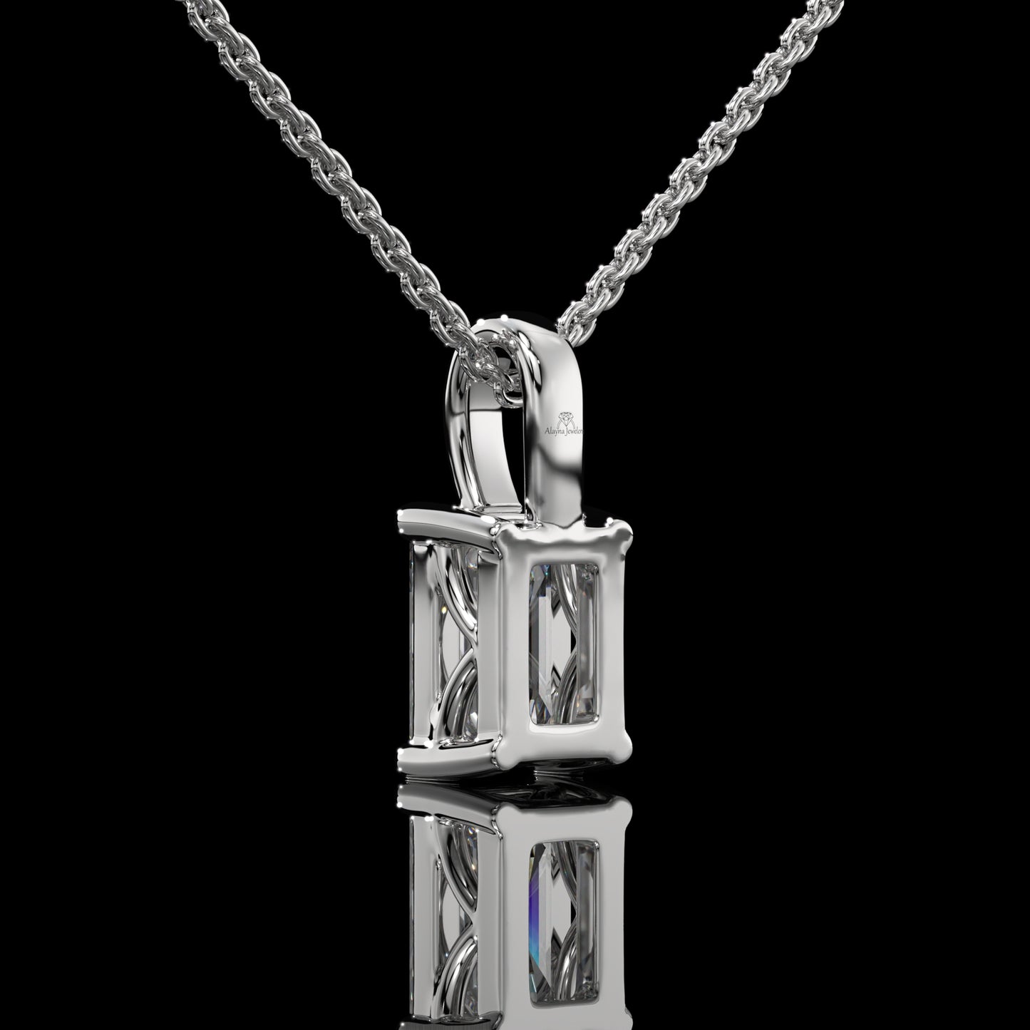 Emerald Cut Lab Diamond Solitaire Pendant Necklace