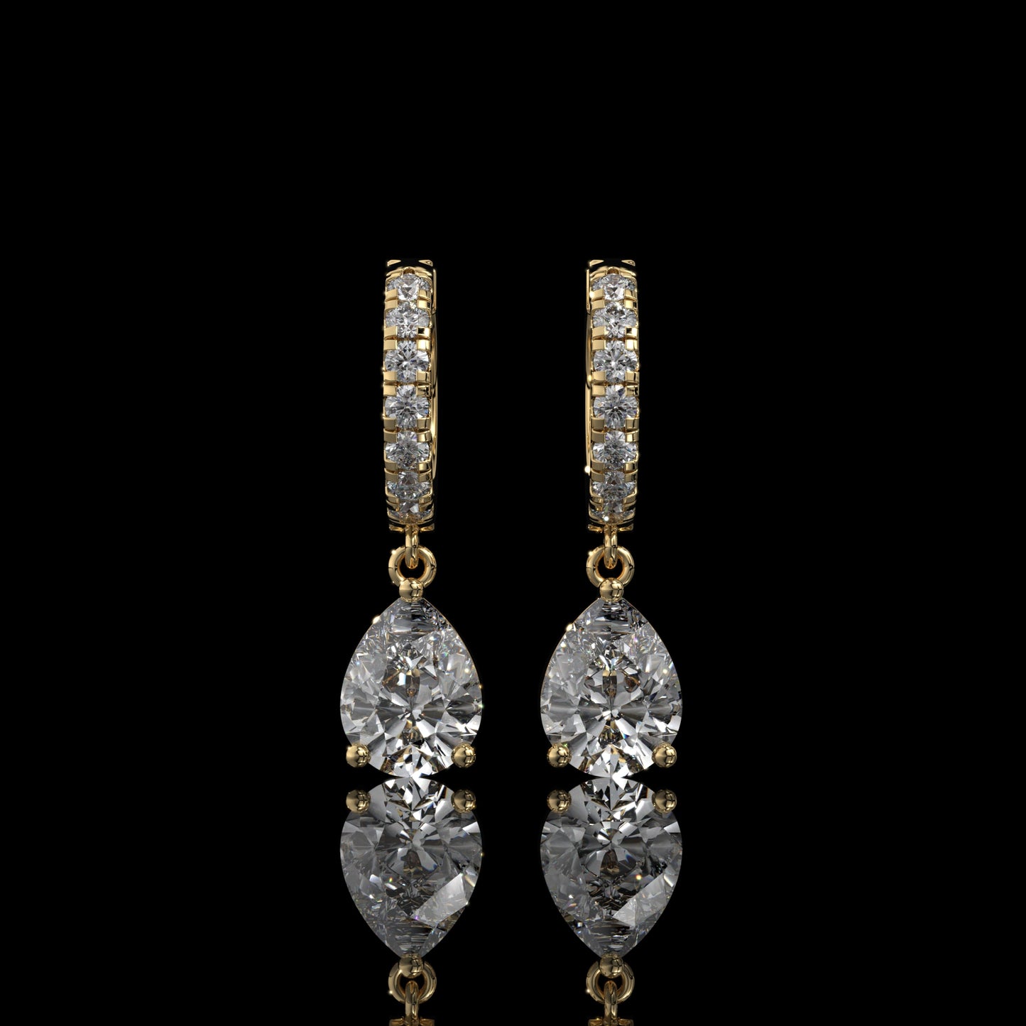 Pear Shape Lab Diamond Drop Hoop Earrings with Pavé Accents