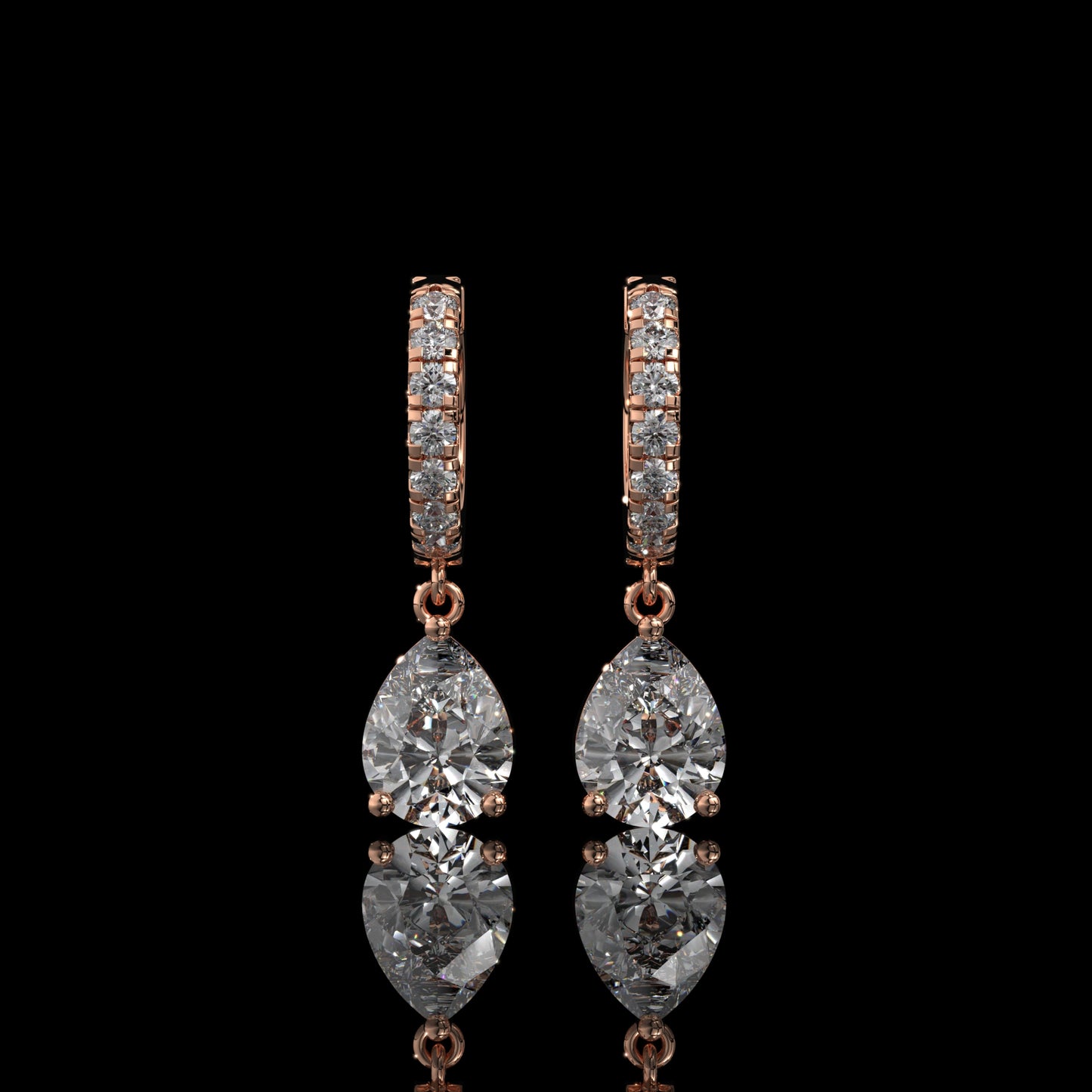 Pear Shape Lab Diamond Drop Hoop Earrings with Pavé Accents