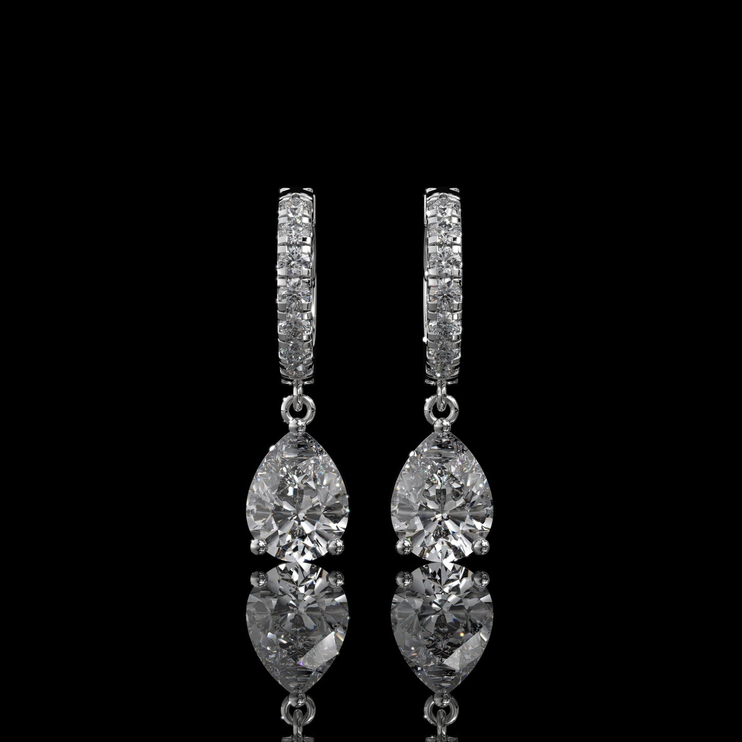 Pear Shape Lab Diamond Drop Hoop Earrings with Pavé Accents