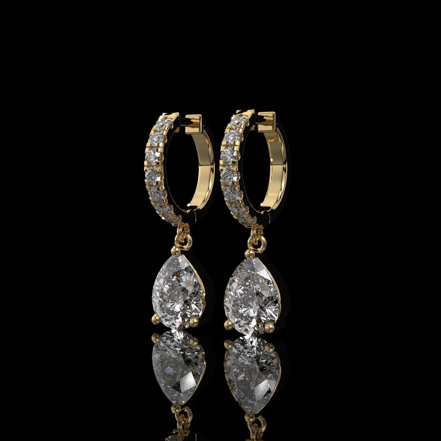Pear Shape Lab Diamond Drop Hoop Earrings with Pavé Accents