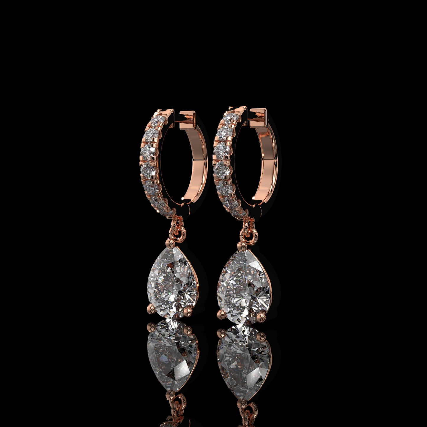 Pear Shape Lab Diamond Drop Hoop Earrings with Pavé Accents