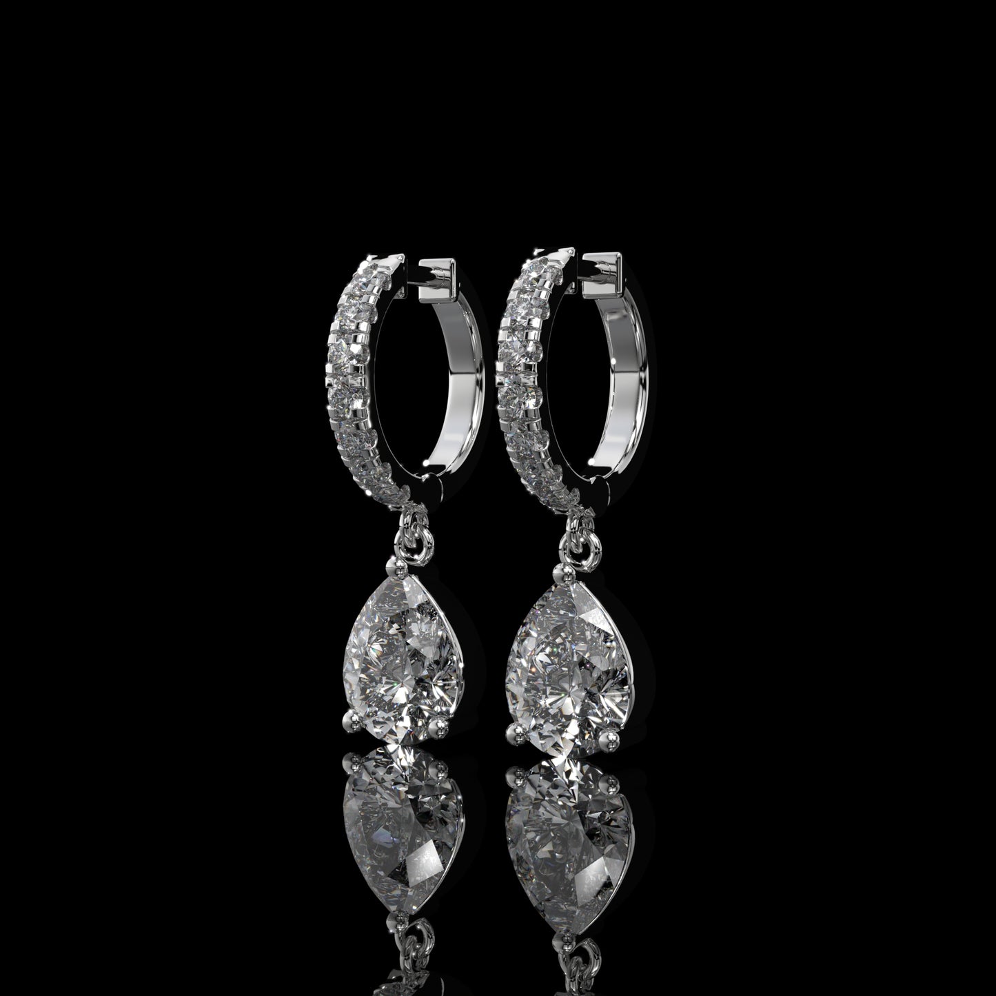 Pear Shape Lab Diamond Drop Hoop Earrings with Pavé Accents
