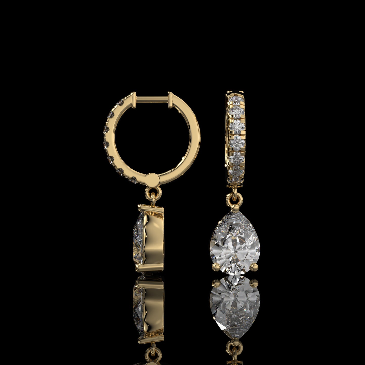 Pear Shape Lab Diamond Drop Hoop Earrings with Pavé Accents