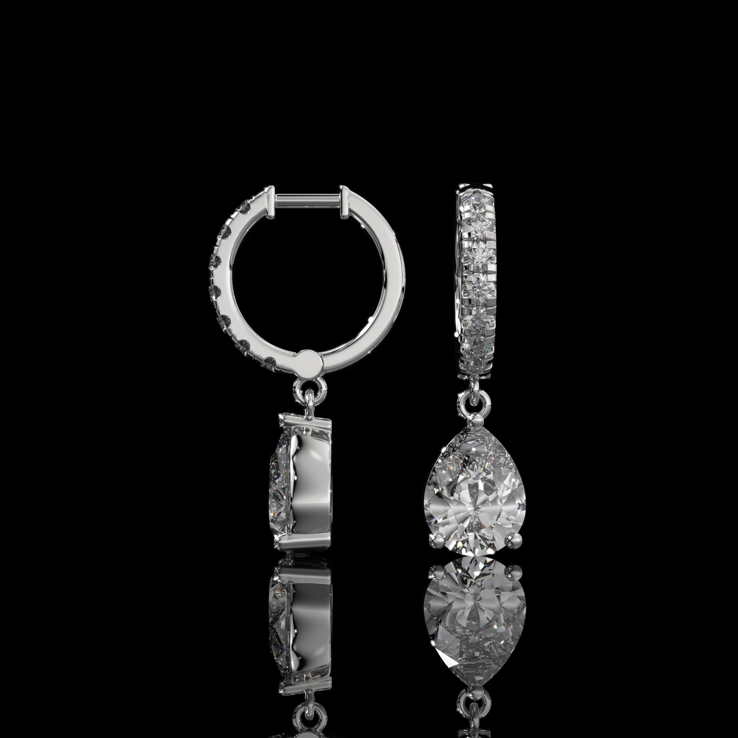 Pear Shape Lab Diamond Drop Hoop Earrings with Pavé Accents