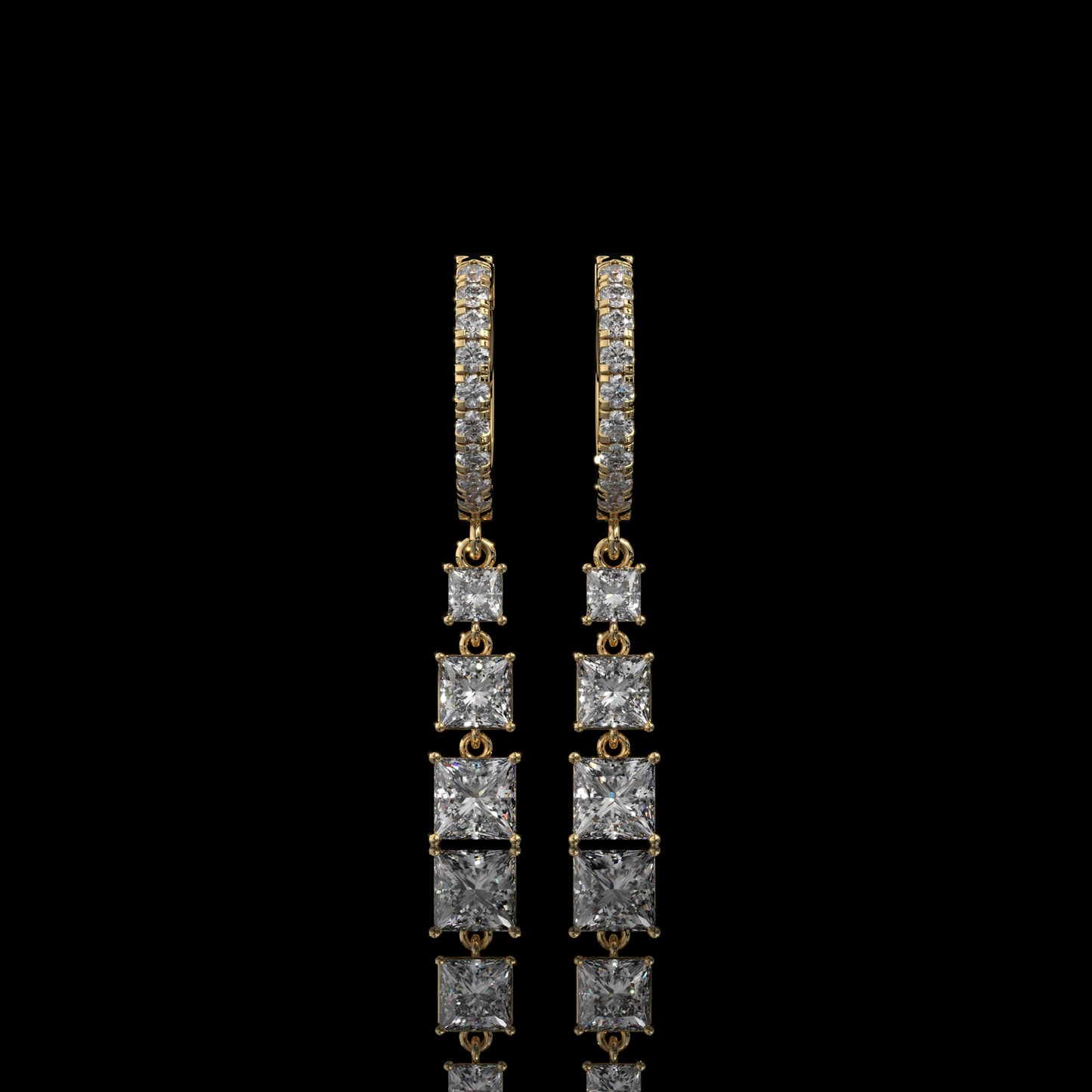 Graduated Princess Cut Lab Diamond Drop Earrings