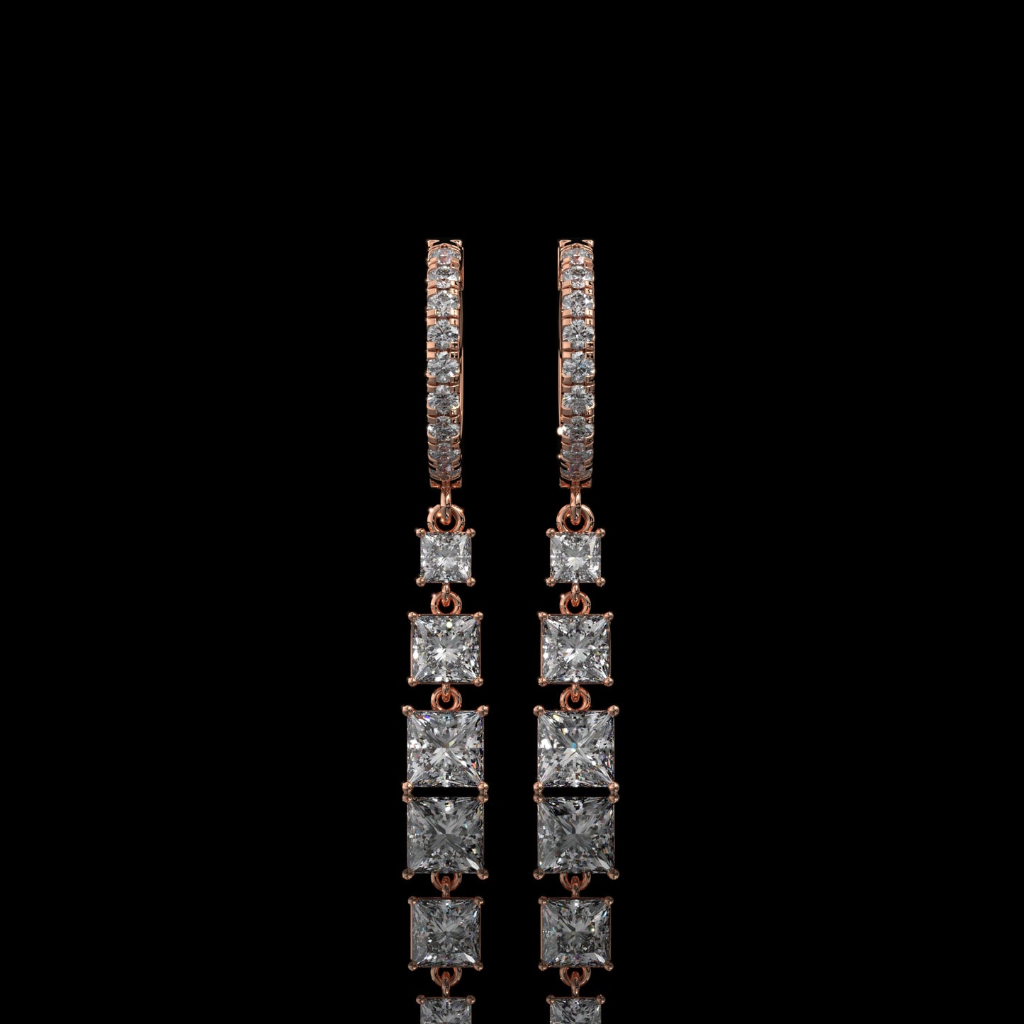 Graduated Princess Cut Lab Diamond Drop Earrings