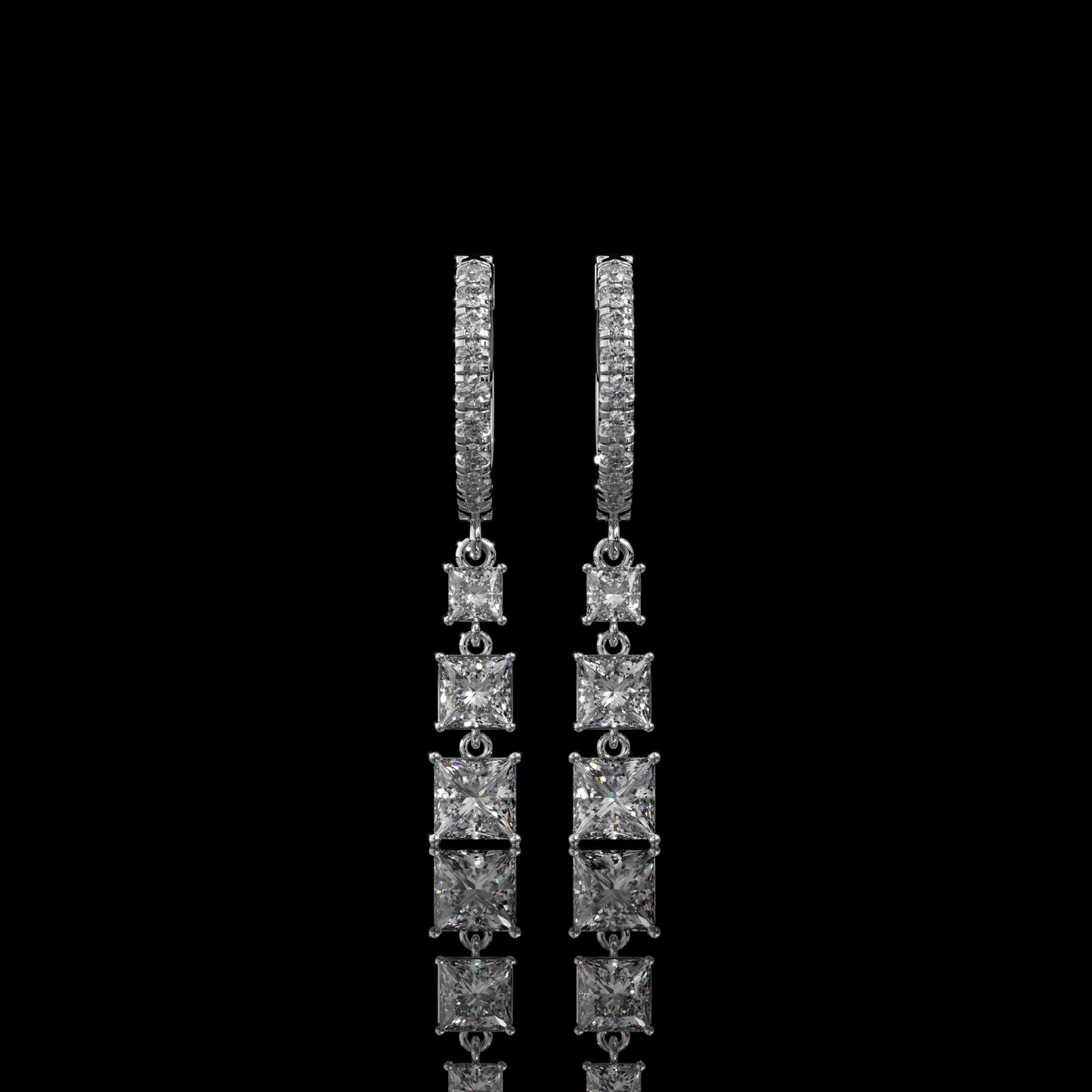 Graduated Princess Cut Lab Diamond Drop Earrings