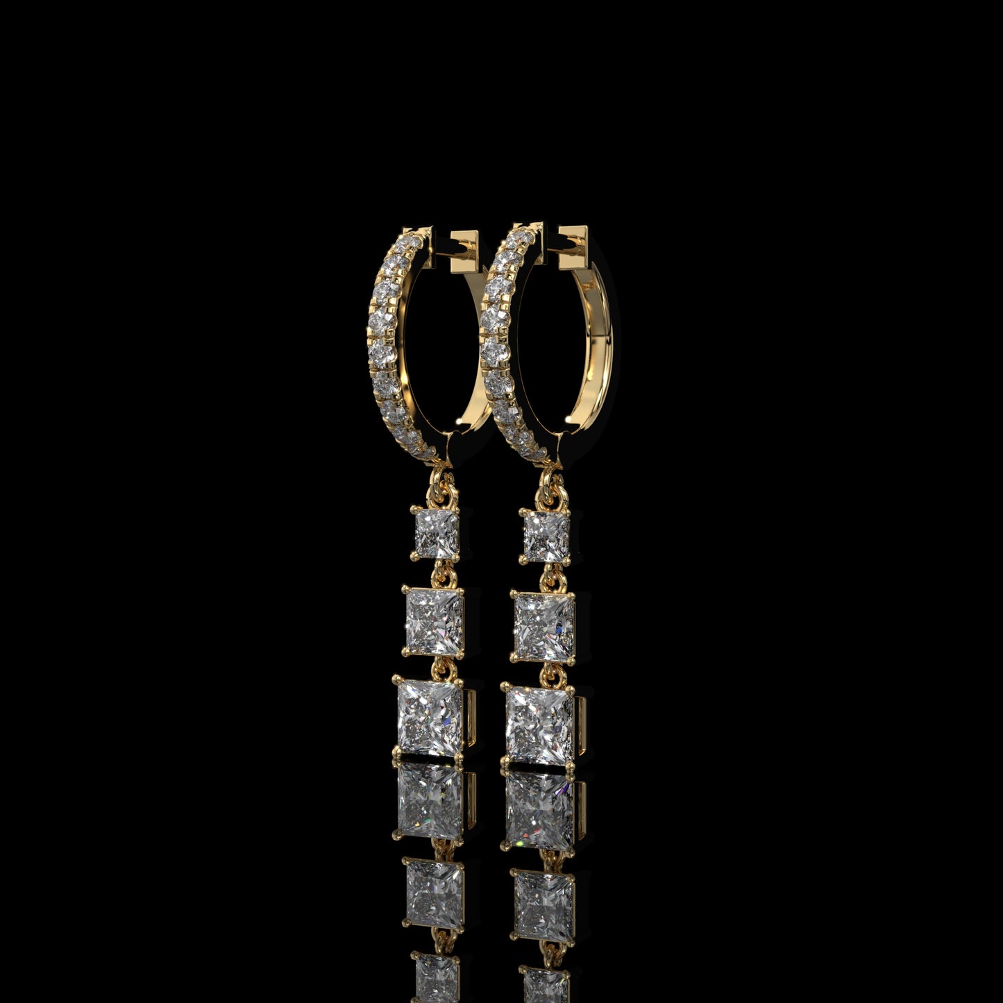 Graduated Princess Cut Lab Diamond Drop Earrings