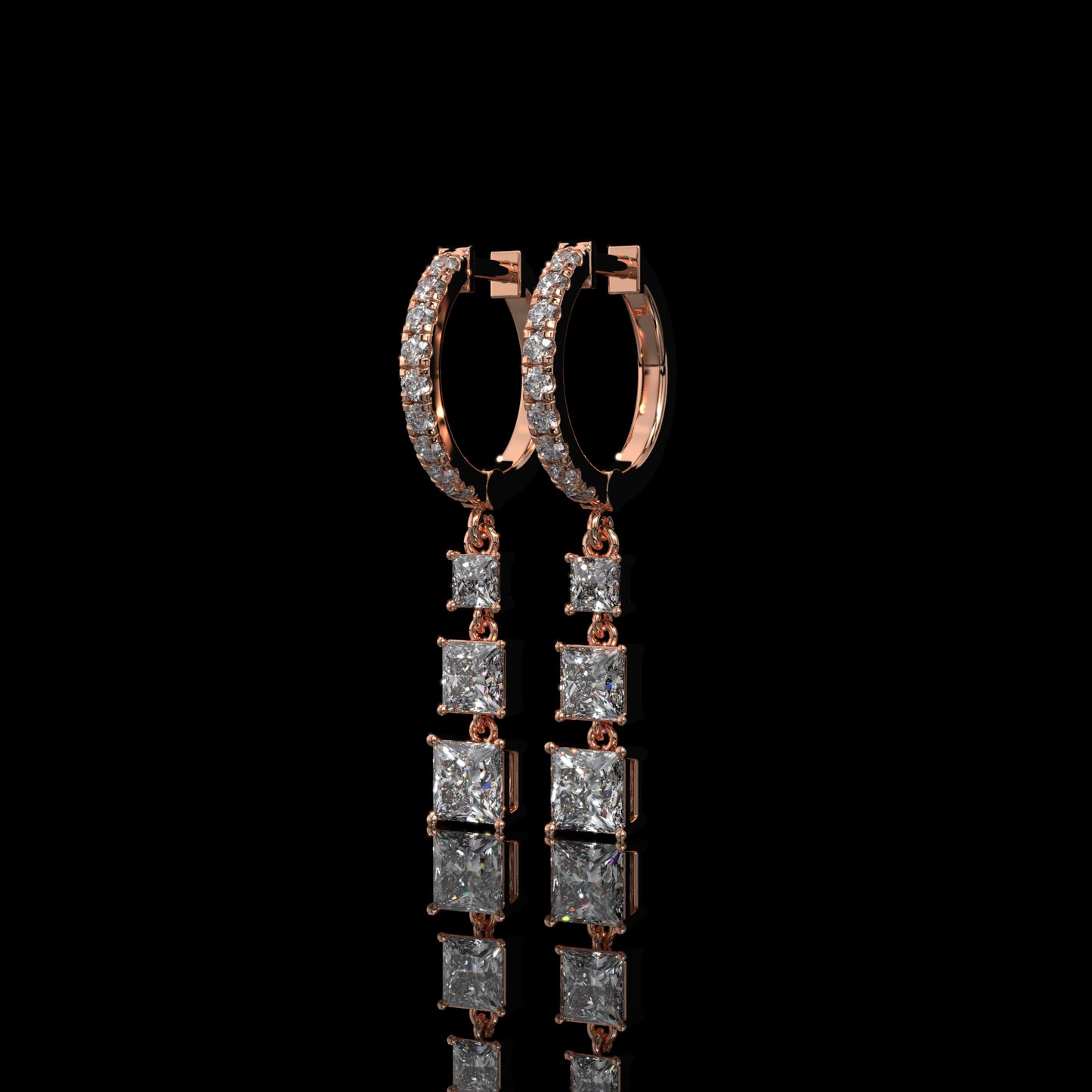 Graduated Princess Cut Lab Diamond Drop Earrings