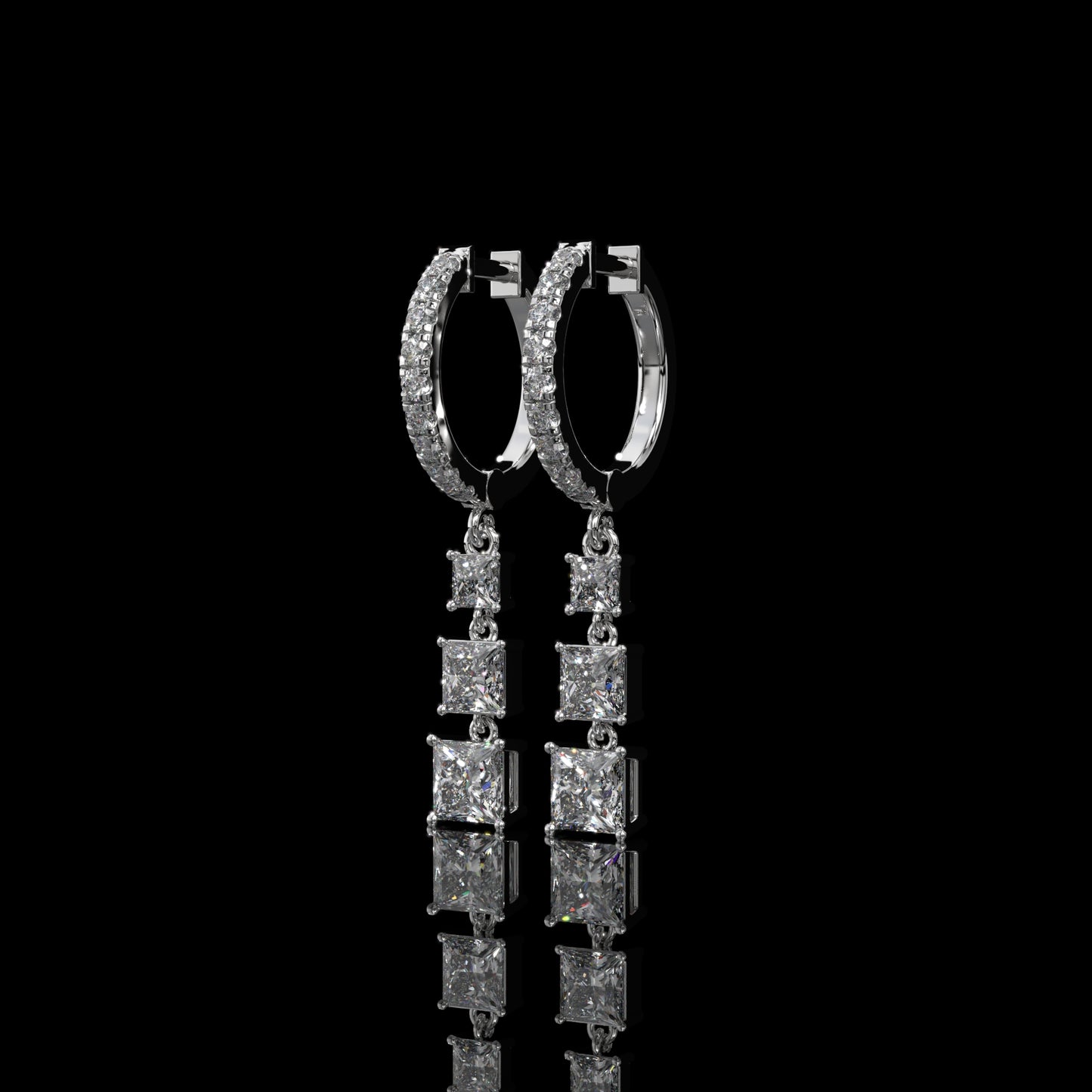 Graduated Princess Cut Lab Diamond Drop Earrings