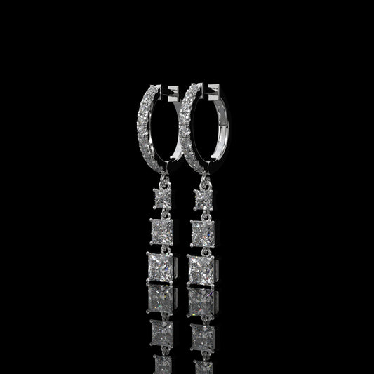 Graduated Princess Cut Lab Diamond Drop Earrings
