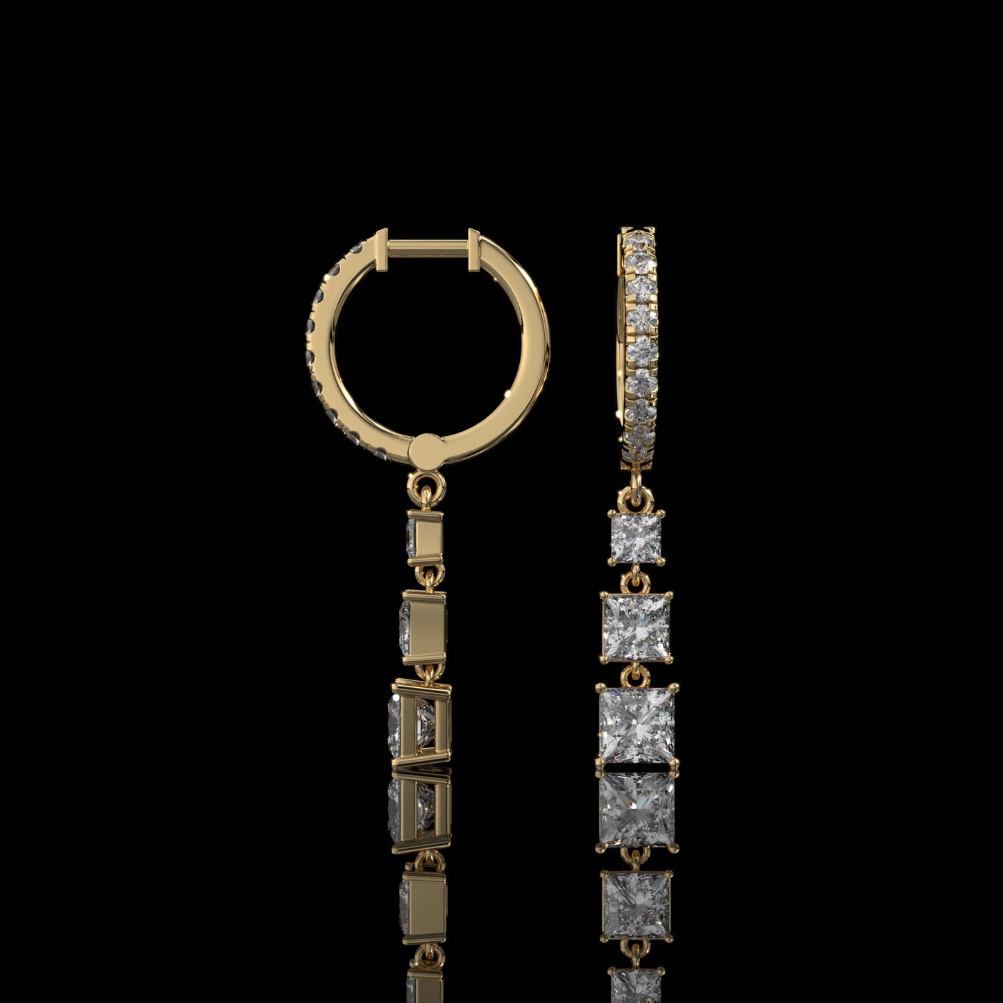 Graduated Princess Cut Lab Diamond Drop Earrings