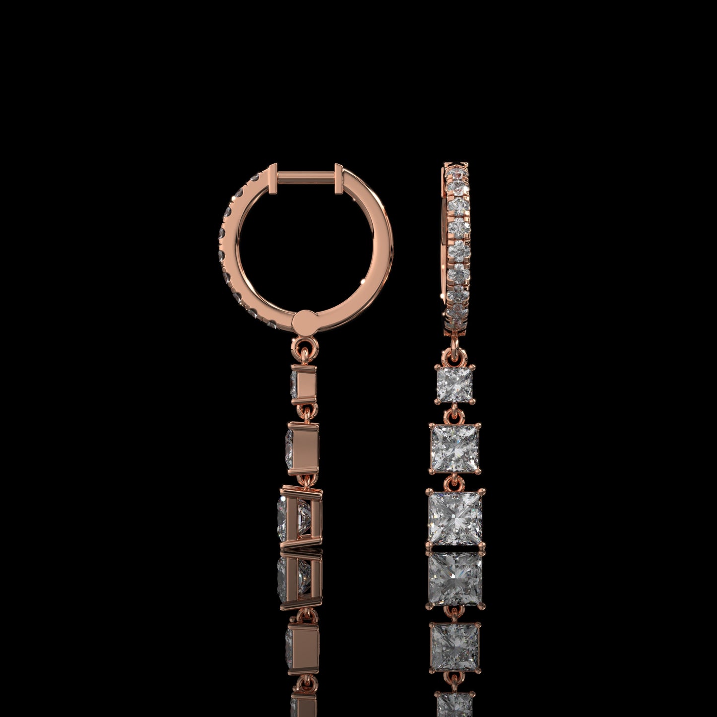 Graduated Princess Cut Lab Diamond Drop Earrings