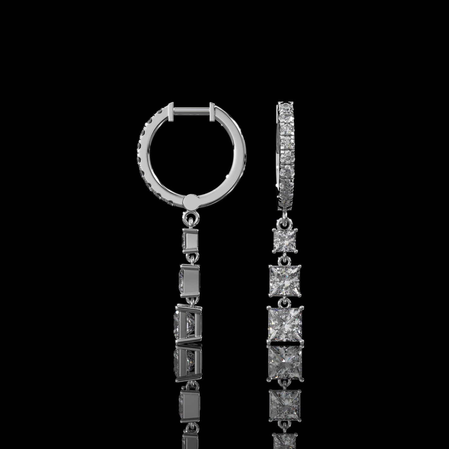 Graduated Princess Cut Lab Diamond Drop Earrings