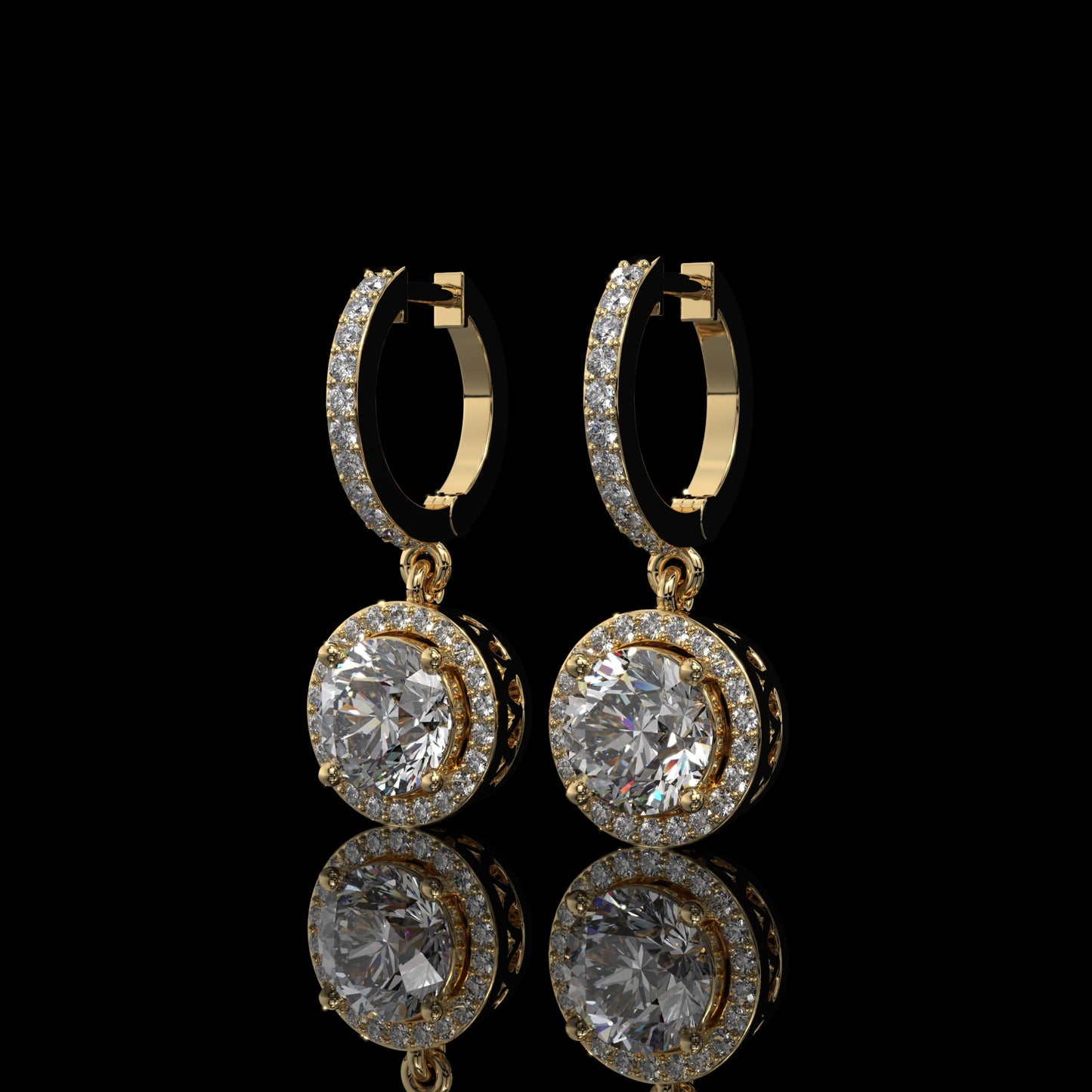 Round Halo Lab Diamond Drop Hoop Earrings with Pavé Setting