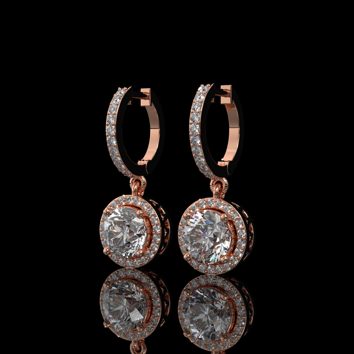 Round Halo Lab Diamond Drop Hoop Earrings with Pavé Setting