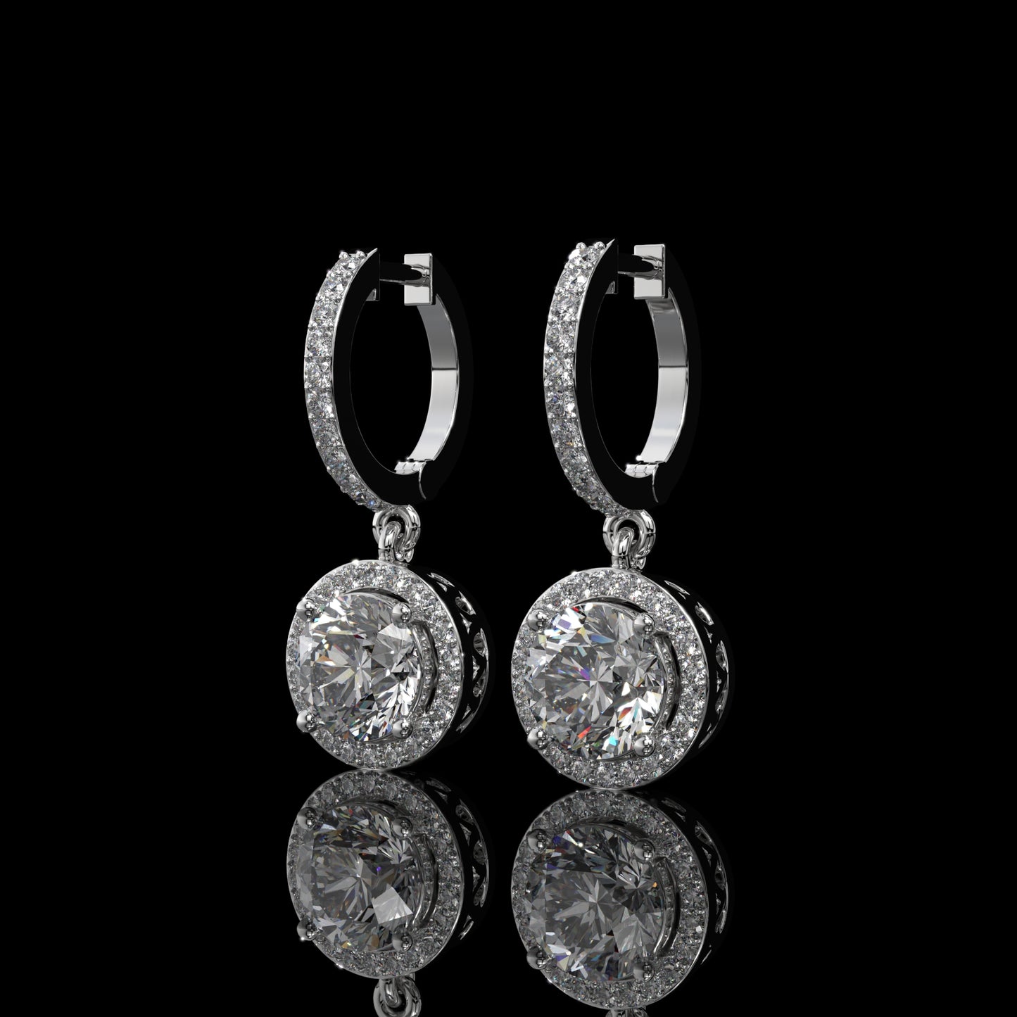 Round Halo Lab Diamond Drop Hoop Earrings with Pavé Setting