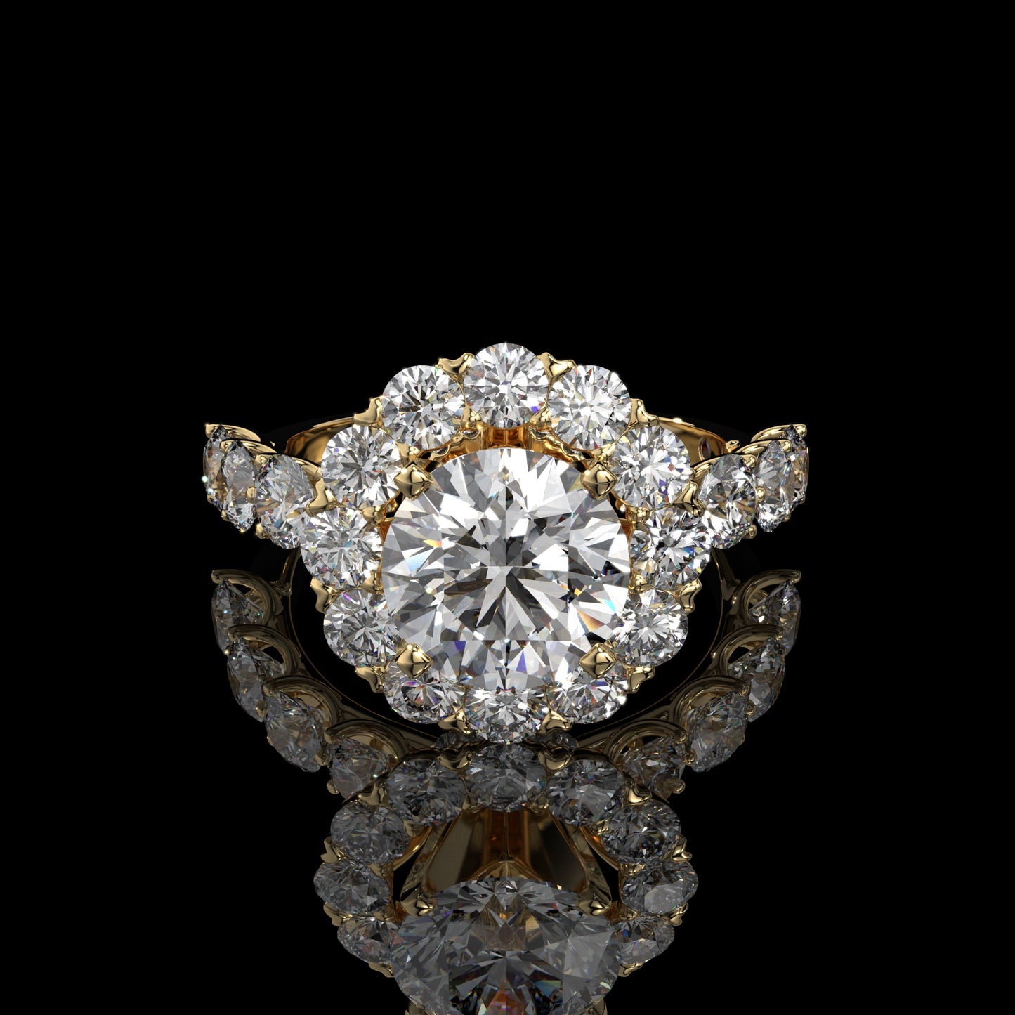 Round Halo Lab Diamond Engagement Ring with Pavé Band
