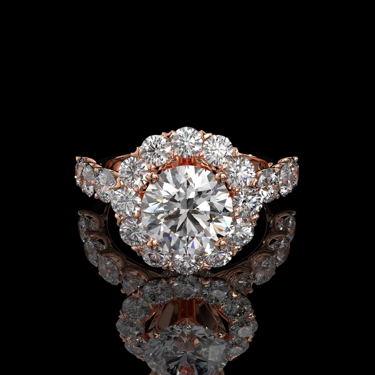 Round Halo Lab Diamond Engagement Ring with Pavé Band