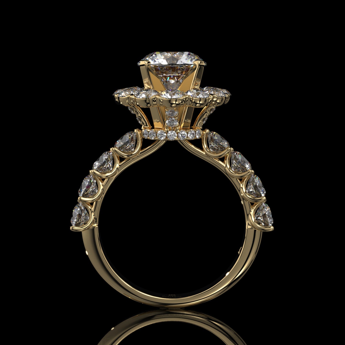 Round Halo Lab Diamond Engagement Ring with Pavé Band