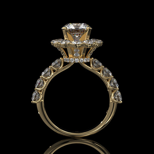 Round Halo Lab Diamond Engagement Ring with Pavé Band
