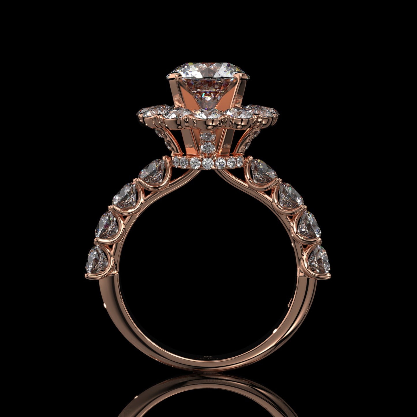 Round Halo Lab Diamond Engagement Ring with Pavé Band