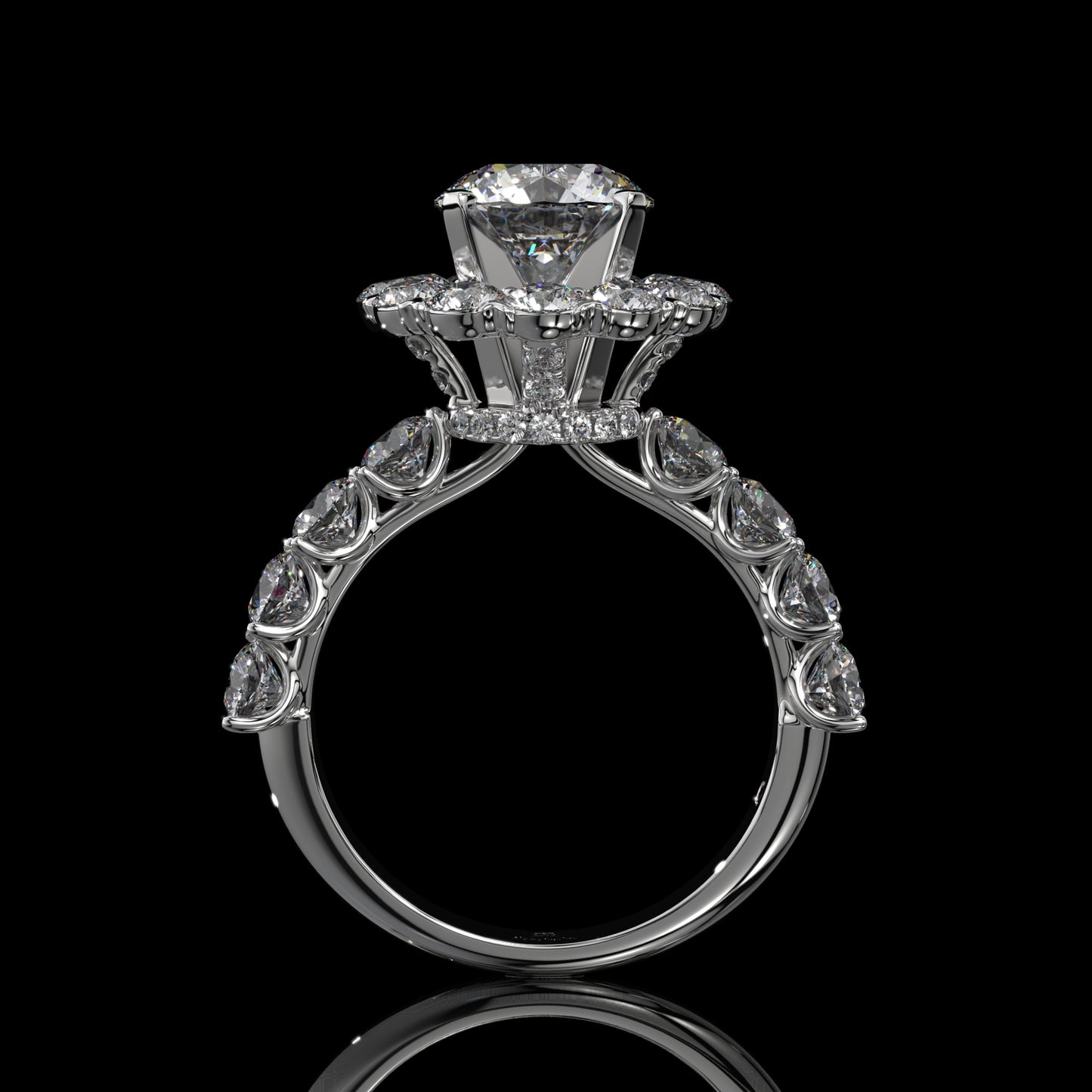 Round Halo Lab Diamond Engagement Ring with Pavé Band
