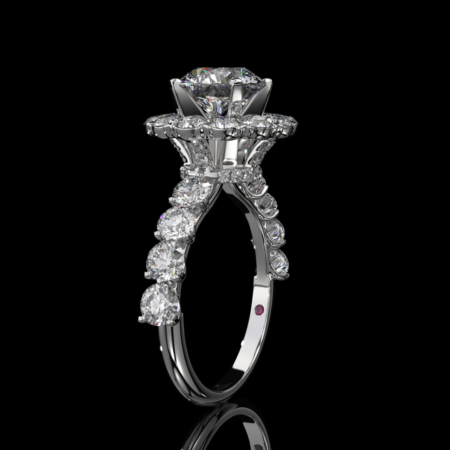 Round Halo Lab Diamond Engagement Ring with Pavé Band