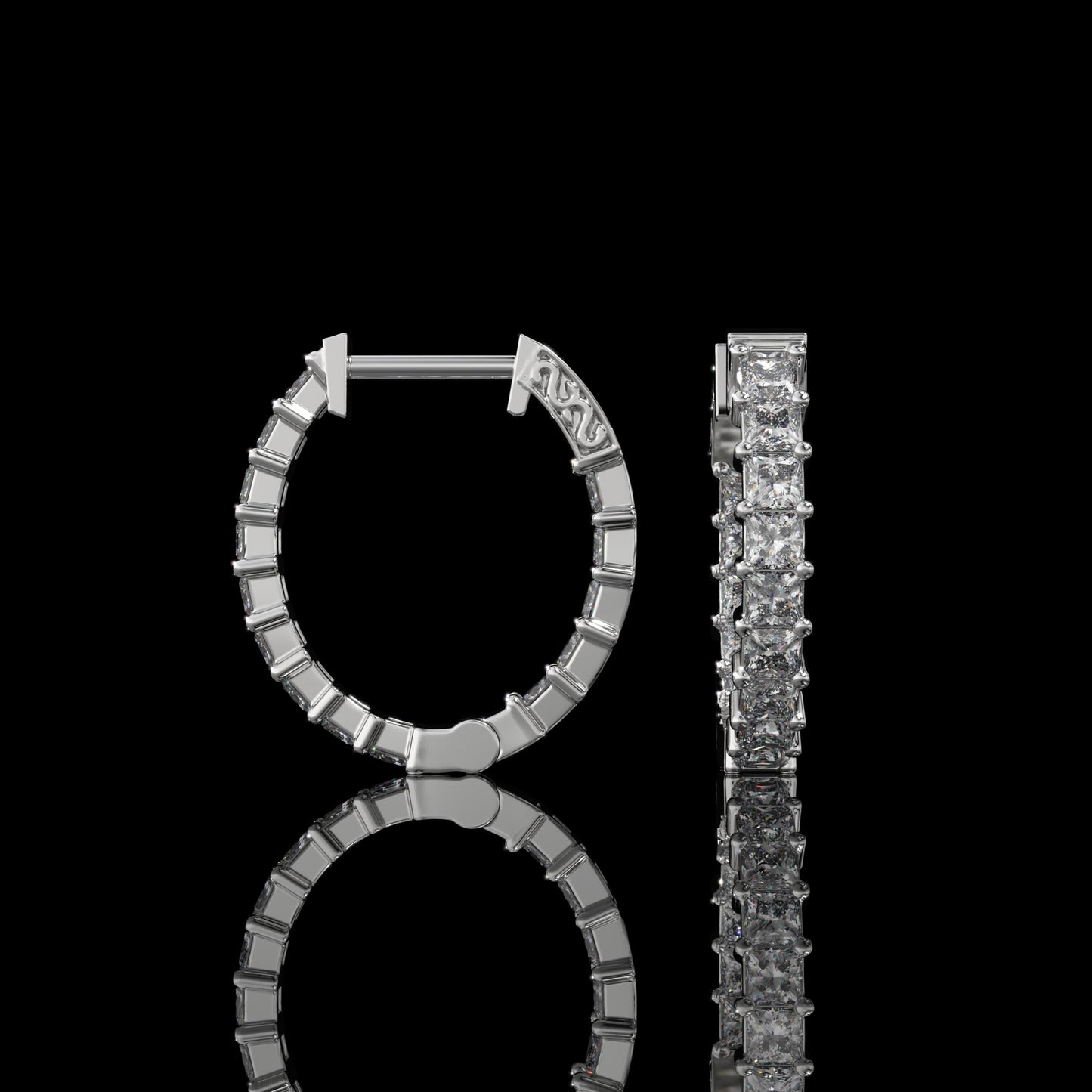 Inside-Out Princess Cut Lab Diamond Hoop Earrings