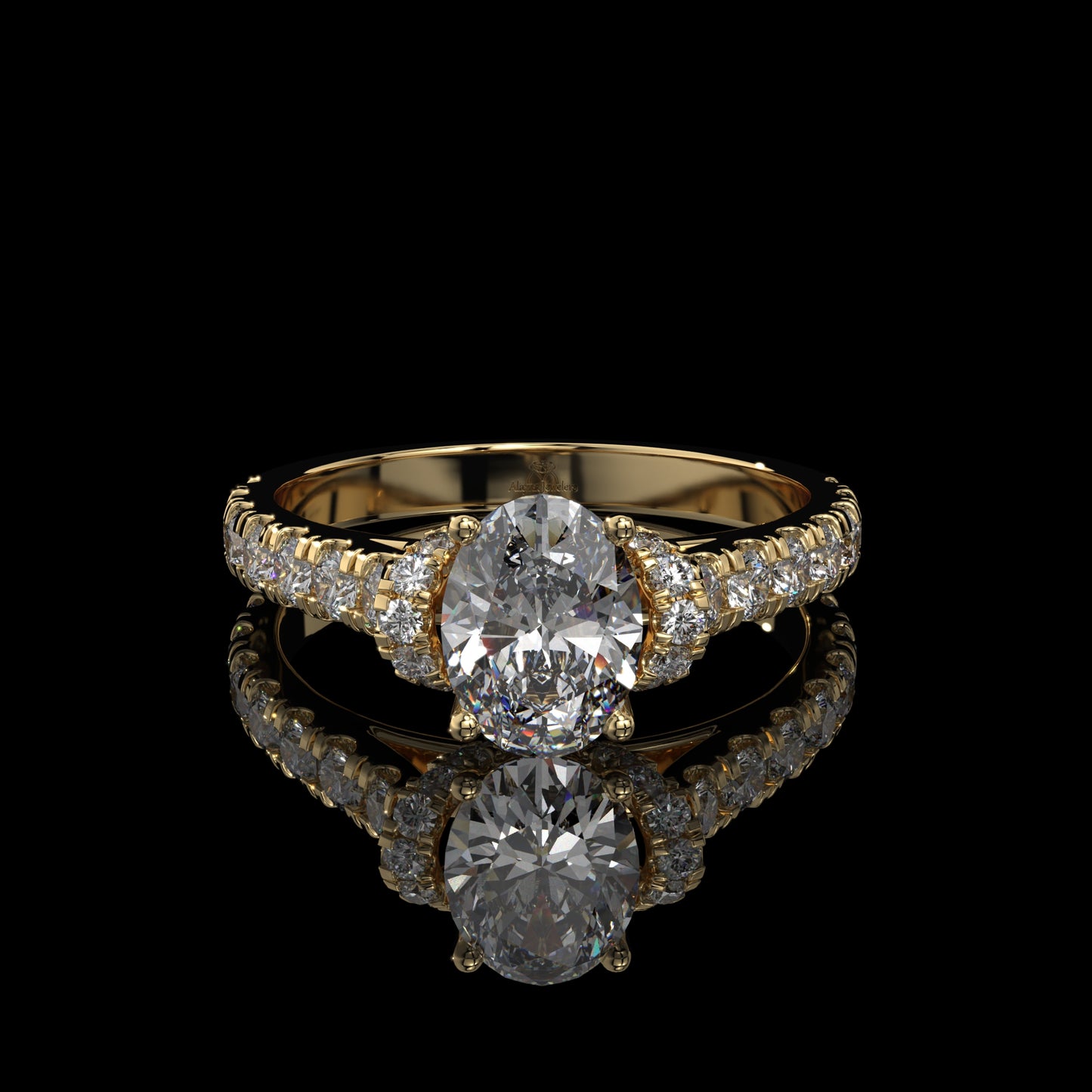 Oval Lab Diamond Engagement Ring with Pavé Diamond Band