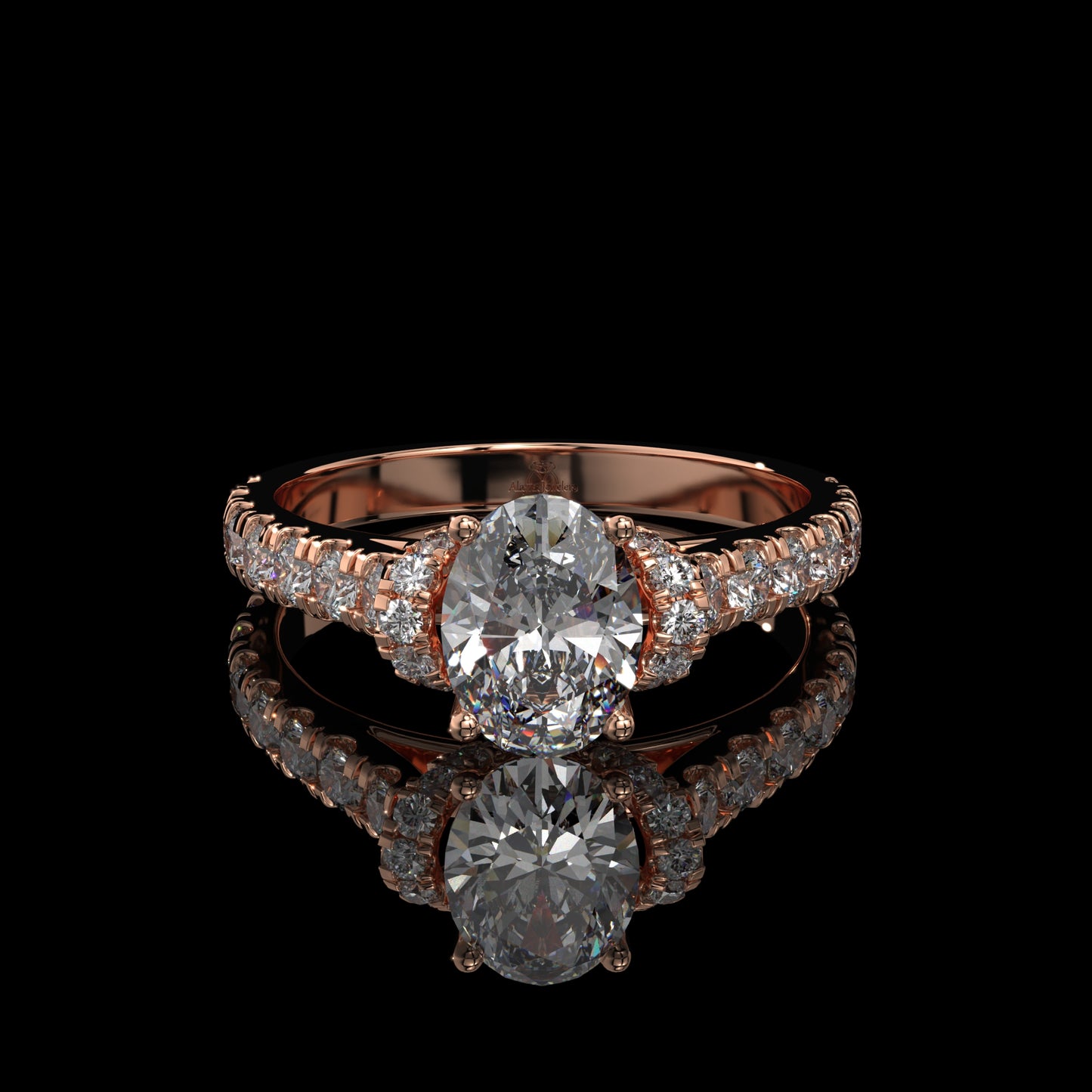 Oval Lab Diamond Engagement Ring with Pavé Diamond Band