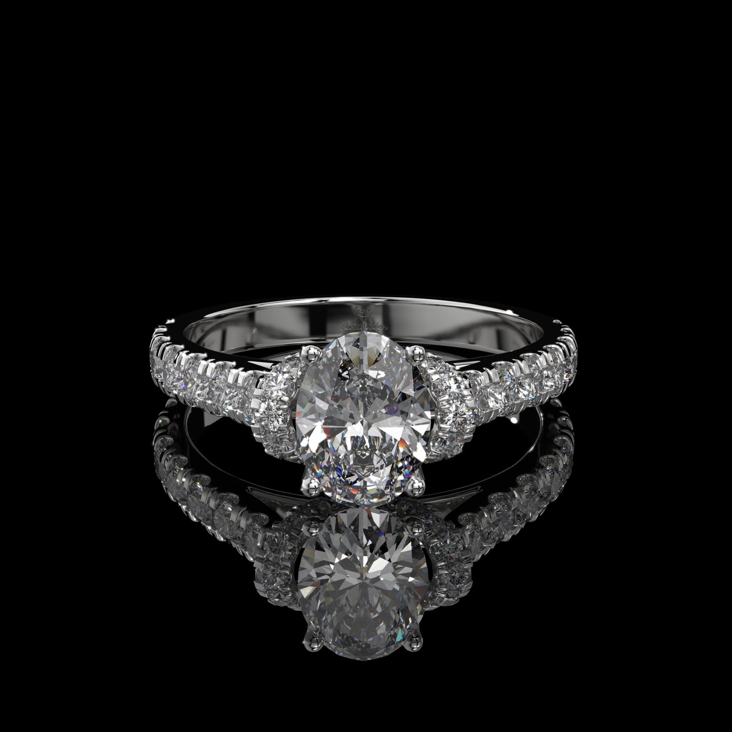 Oval Lab Diamond Engagement Ring with Pavé Diamond Band