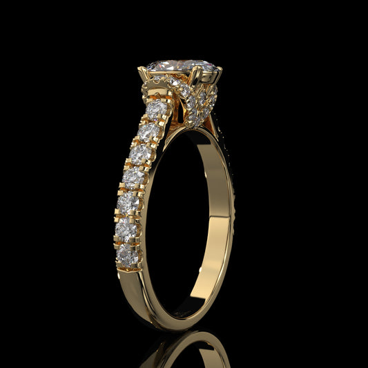 Oval Lab Diamond Engagement Ring with Pavé Diamond Band
