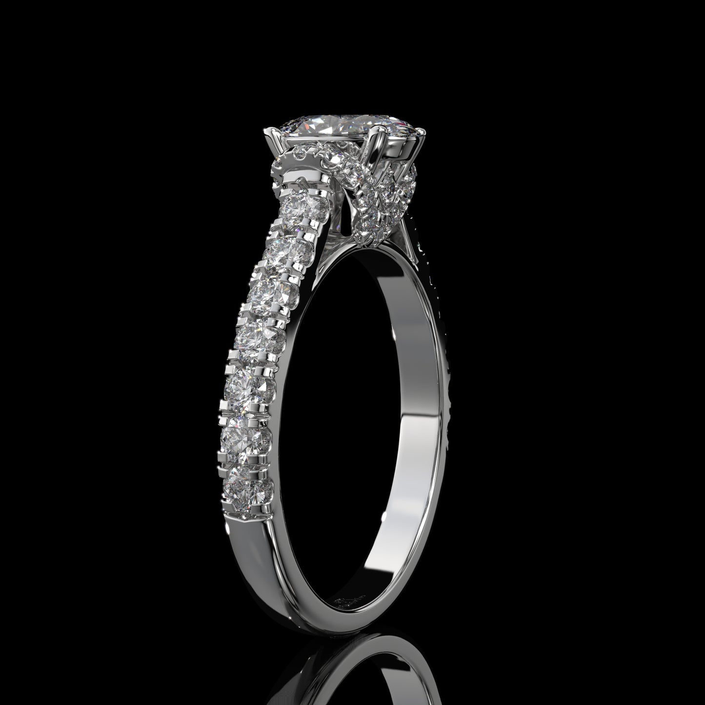 Oval Lab Diamond Engagement Ring with Pavé Diamond Band