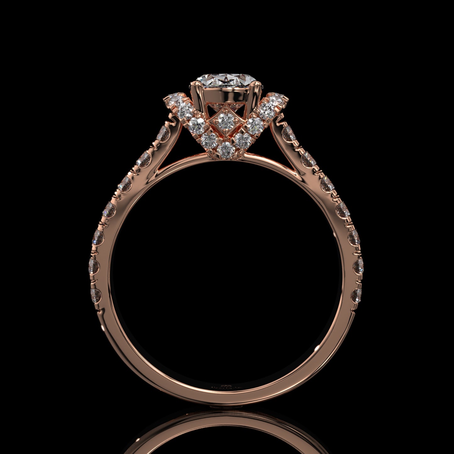Oval Lab Diamond Engagement Ring with Pavé Diamond Band
