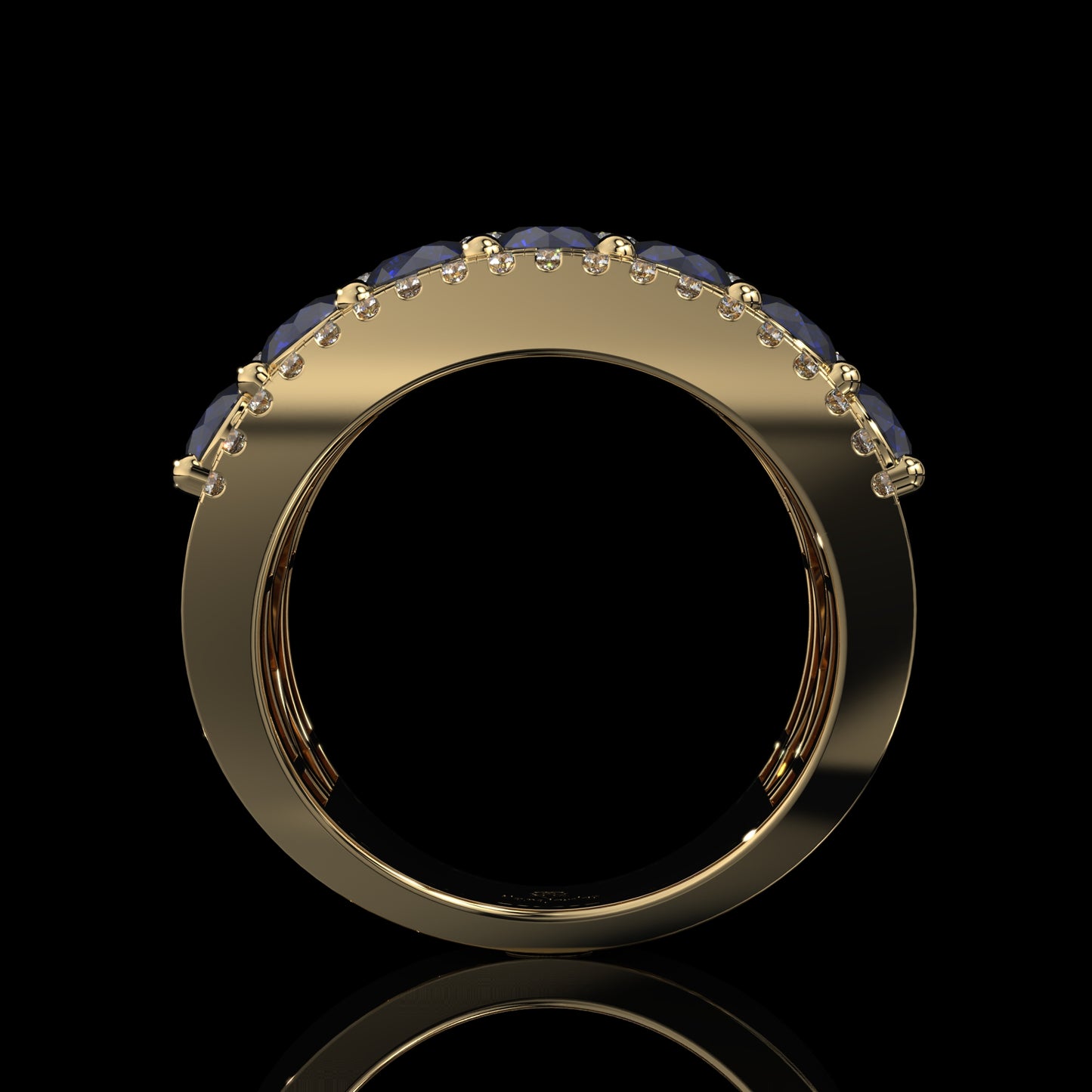 Blue Sapphire & Diamond Wide Band with Pavé Lattice Design