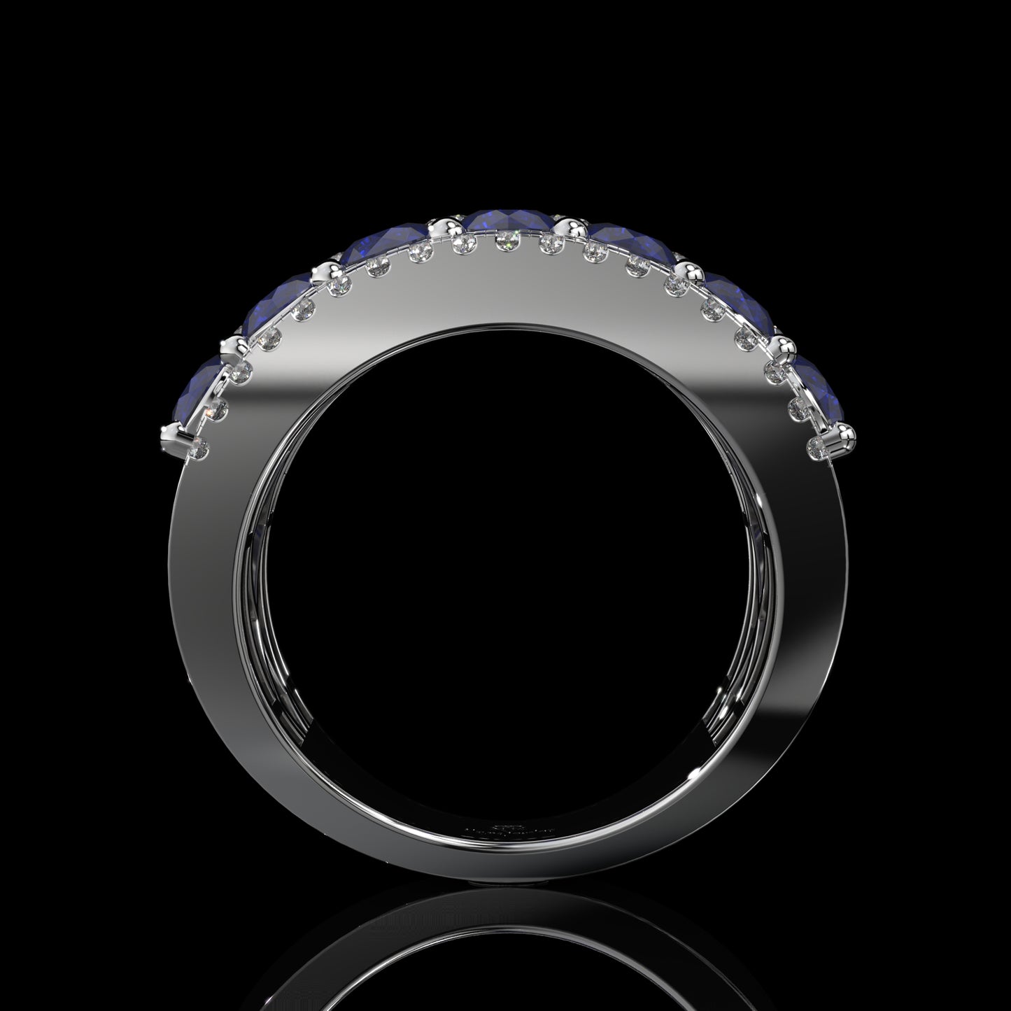 Blue Sapphire & Diamond Wide Band with Pavé Lattice Design