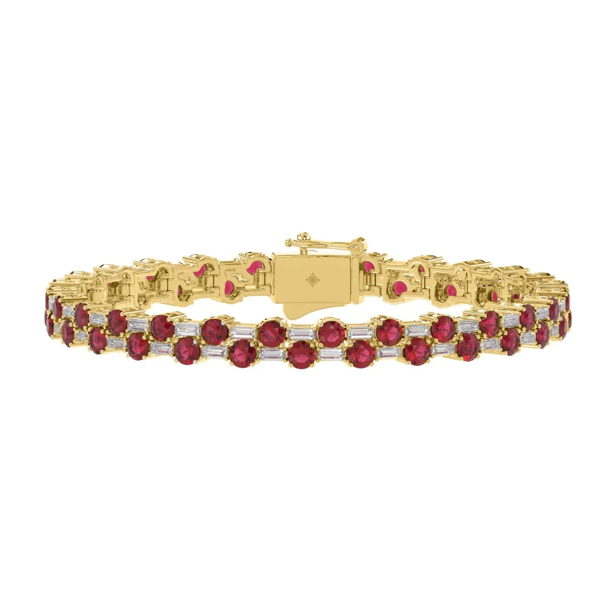 14K WHITE GOLD 9.00CT BAGUETTE/ROUND RUBY DIAMOND LADIES BRACELET (ROUND RUBY 7 3/4CT)
